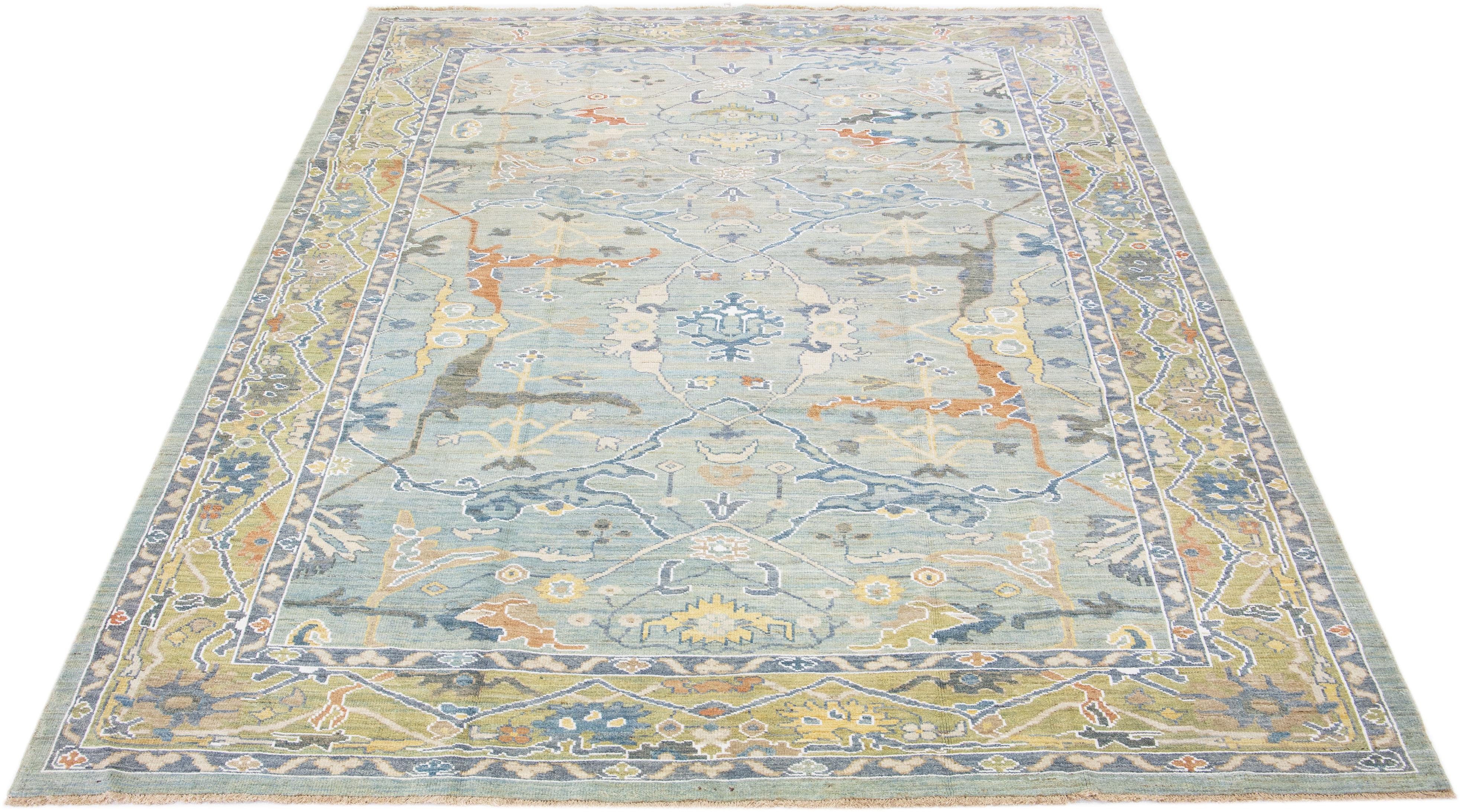Persian Modern Sultanabad Gray Handmade Floral Pattern Wool Rug For Sale
