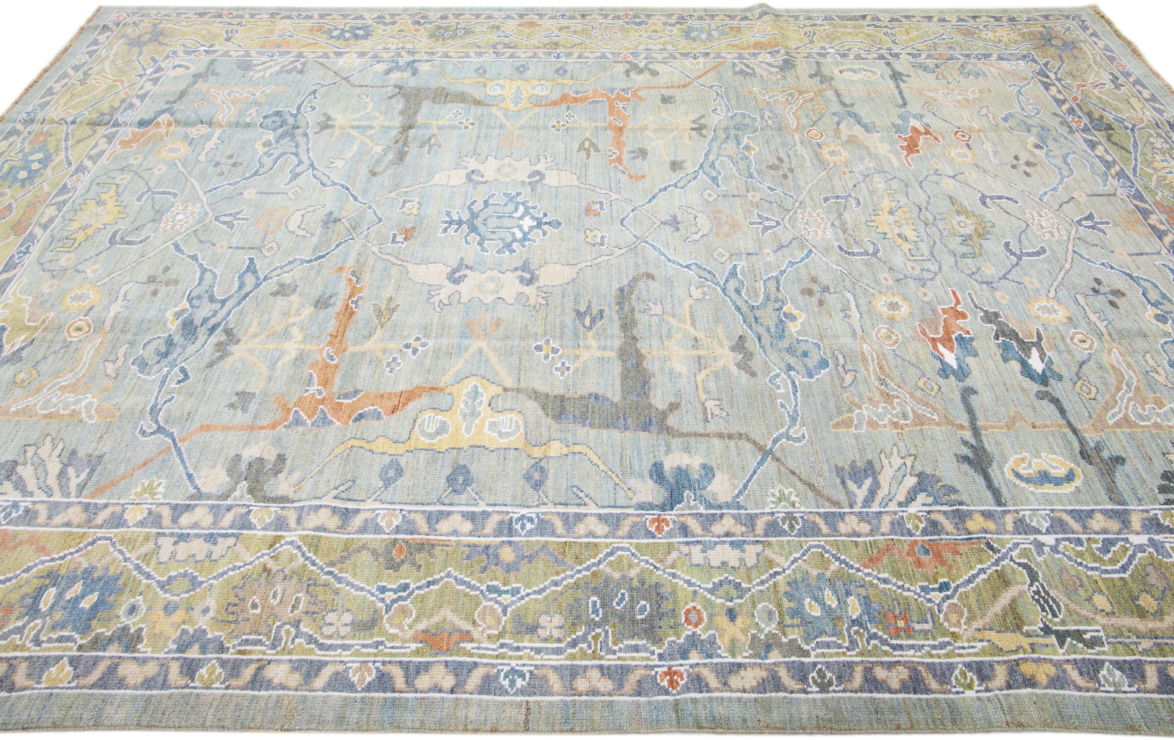 Hand-Knotted Modern Sultanabad Gray Handmade Floral Pattern Wool Rug For Sale