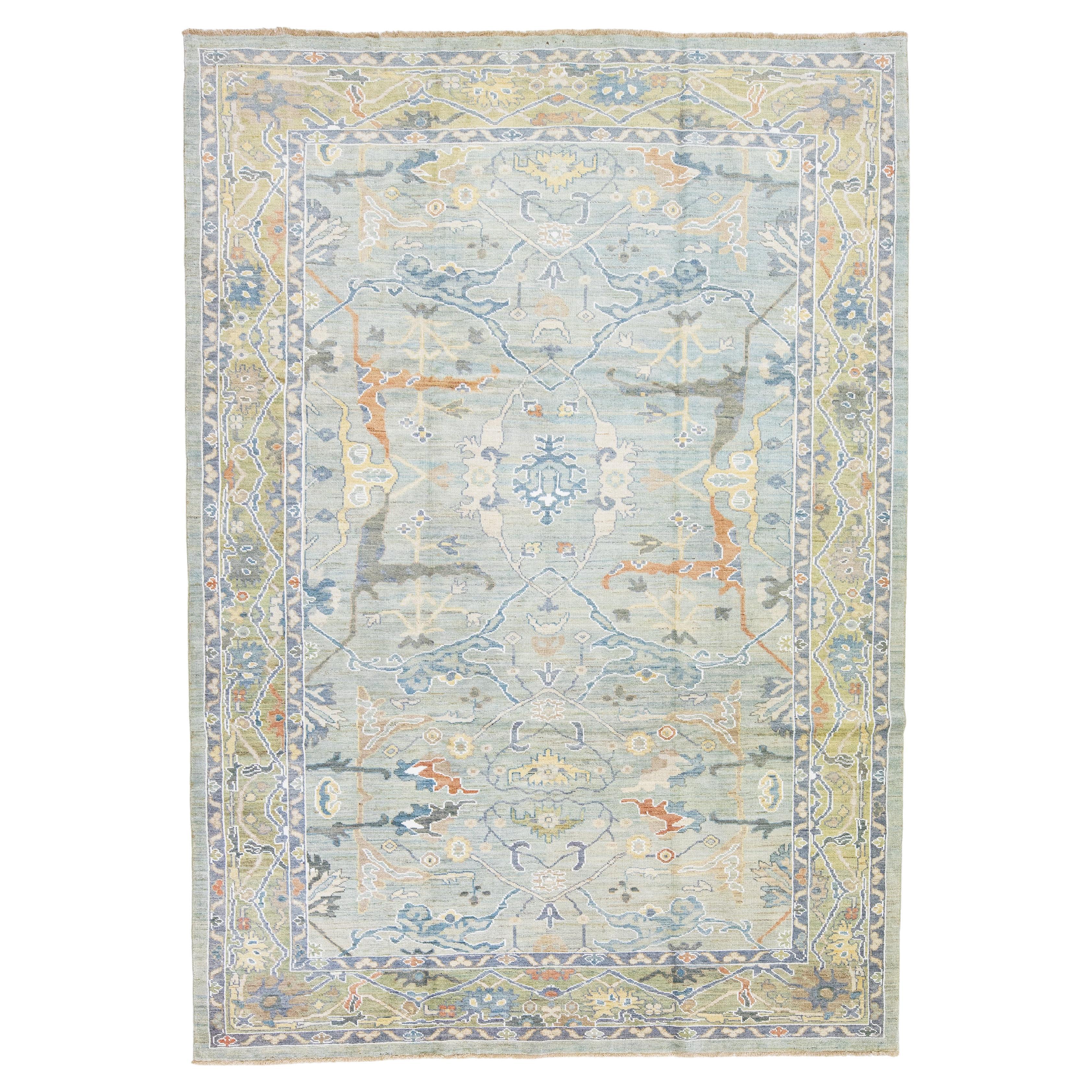 Modern Sultanabad Gray Handmade Floral Pattern Wool Rug