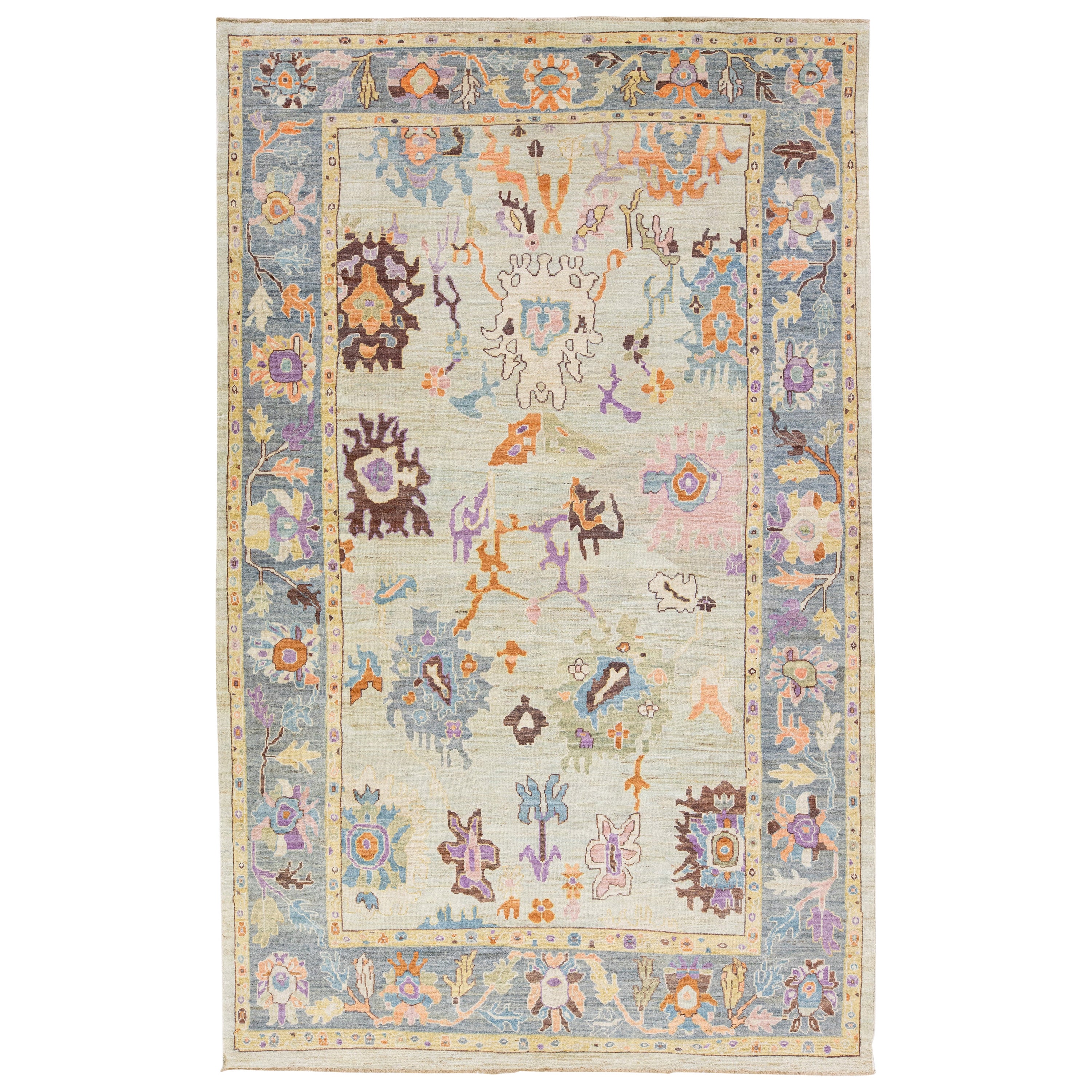 Tapis moderne en laine vert Sultanabad à motifs floraux fait à la main en vente