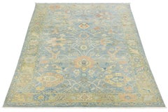 Tappeto moderno Sultanabad Rugs in lana annodata a mano - blu ardesia e terracotta