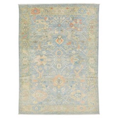 Tappeto moderno Sultanabad Rugs in lana annodata a mano - blu ardesia e terracotta