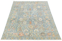 Moderner Sultanabad Handgeknüpfter Wollteppich - 9x12 Hellblau & Elfenbein Floral