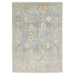 Moderner Sultanabad Handgeknüpfter Wollteppich - 9x12 Hellblau & Elfenbein Floral