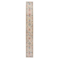 Modern Sultanabad Handmade Beige Geometric Floral Long Wool Runner