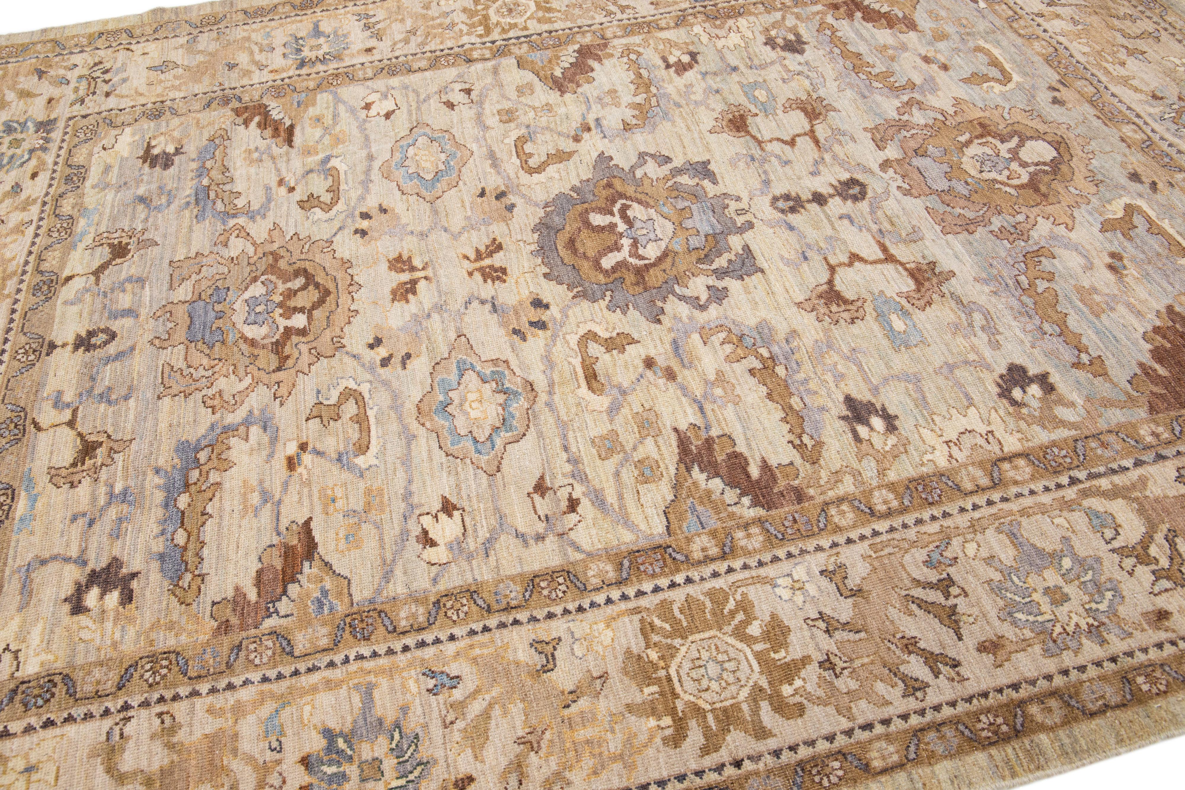 Moderner handgefertigter Sultanabad-Wollteppich in Beige mit Blumenmuster im Zustand „Neu“ im Angebot in Norwalk, CT