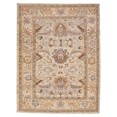 Moderner handgefertigter Sultanabad-Wollteppich in Beige mit Blumenmuster