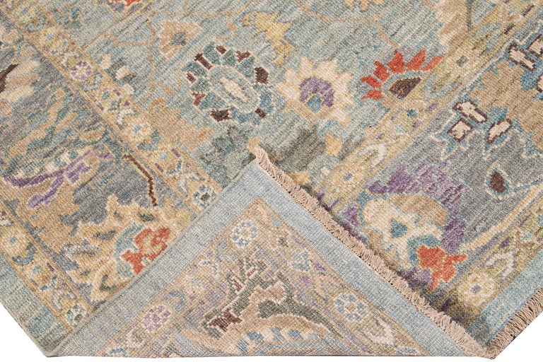 Modern Sultanabad Handmade Blue Floral Wool Rug For Sale at 1stDibs