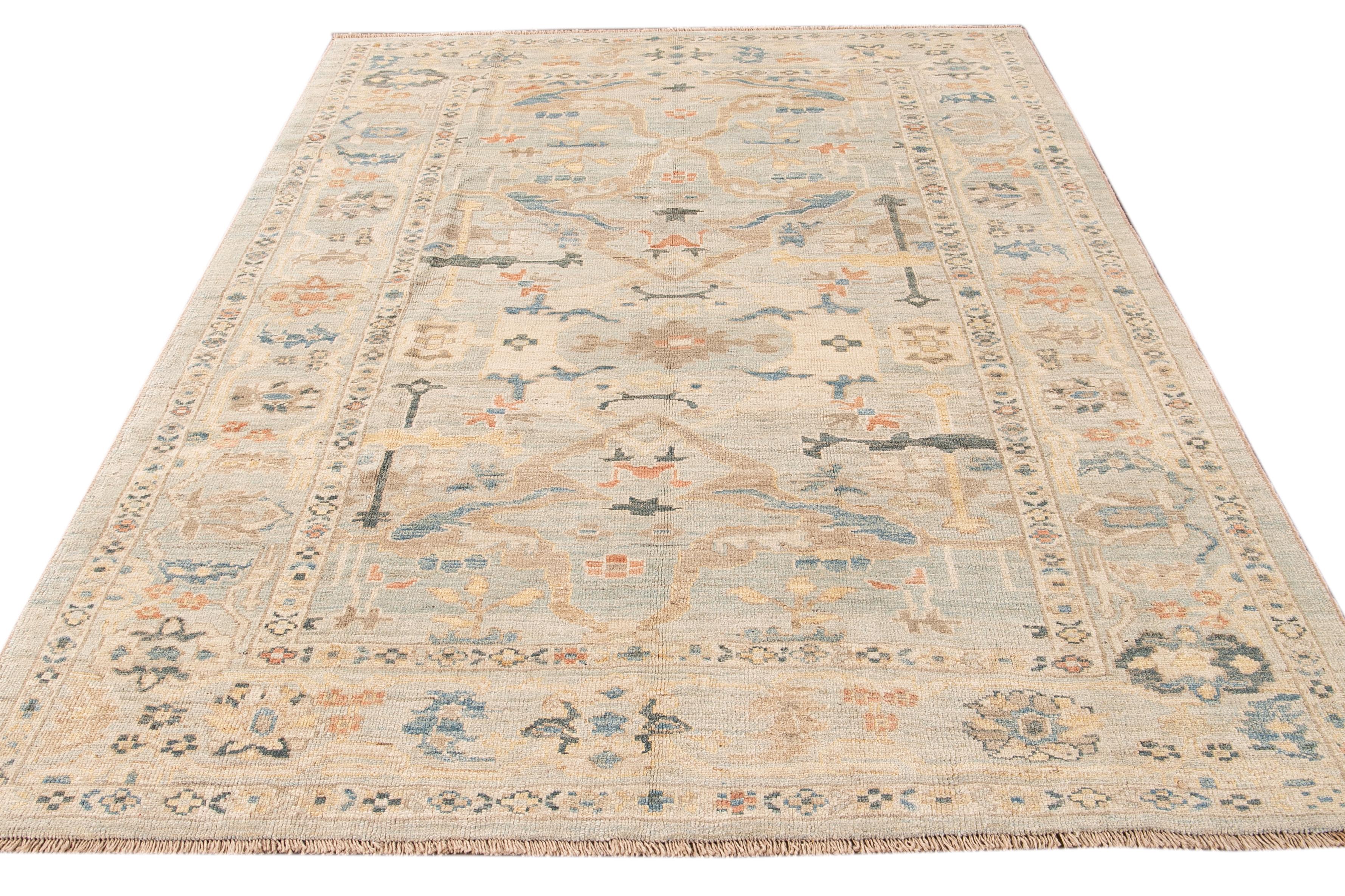 Persian Modern Sultanabad Handmade Floral Blue Wool Rug For Sale