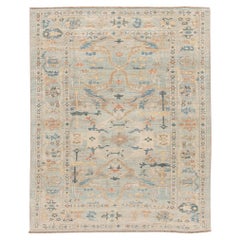 Modern Sultanabad Handmade Floral Blue Wool Rug