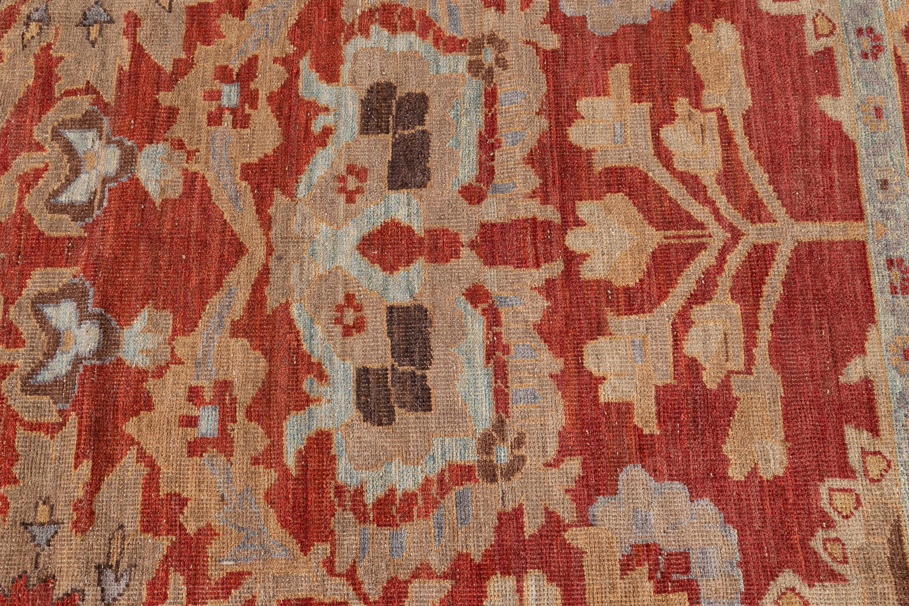 Modern Sultanabad Handmade Floral Designed Rust Wool Rug In New Condition For Sale In Norwalk, CT