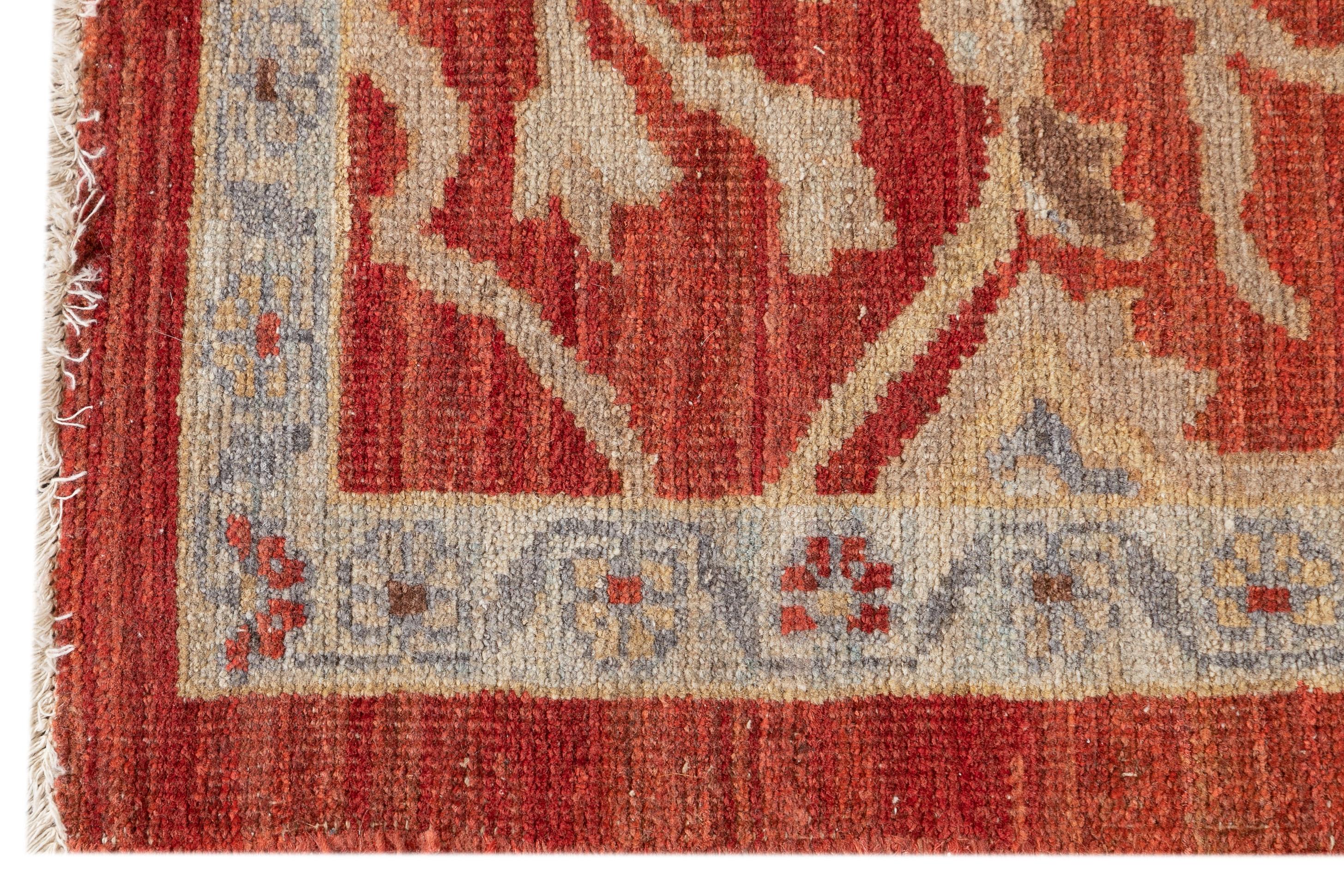 Contemporary Modern Sultanabad Handmade Floral Designed Rust Wool Rug For Sale