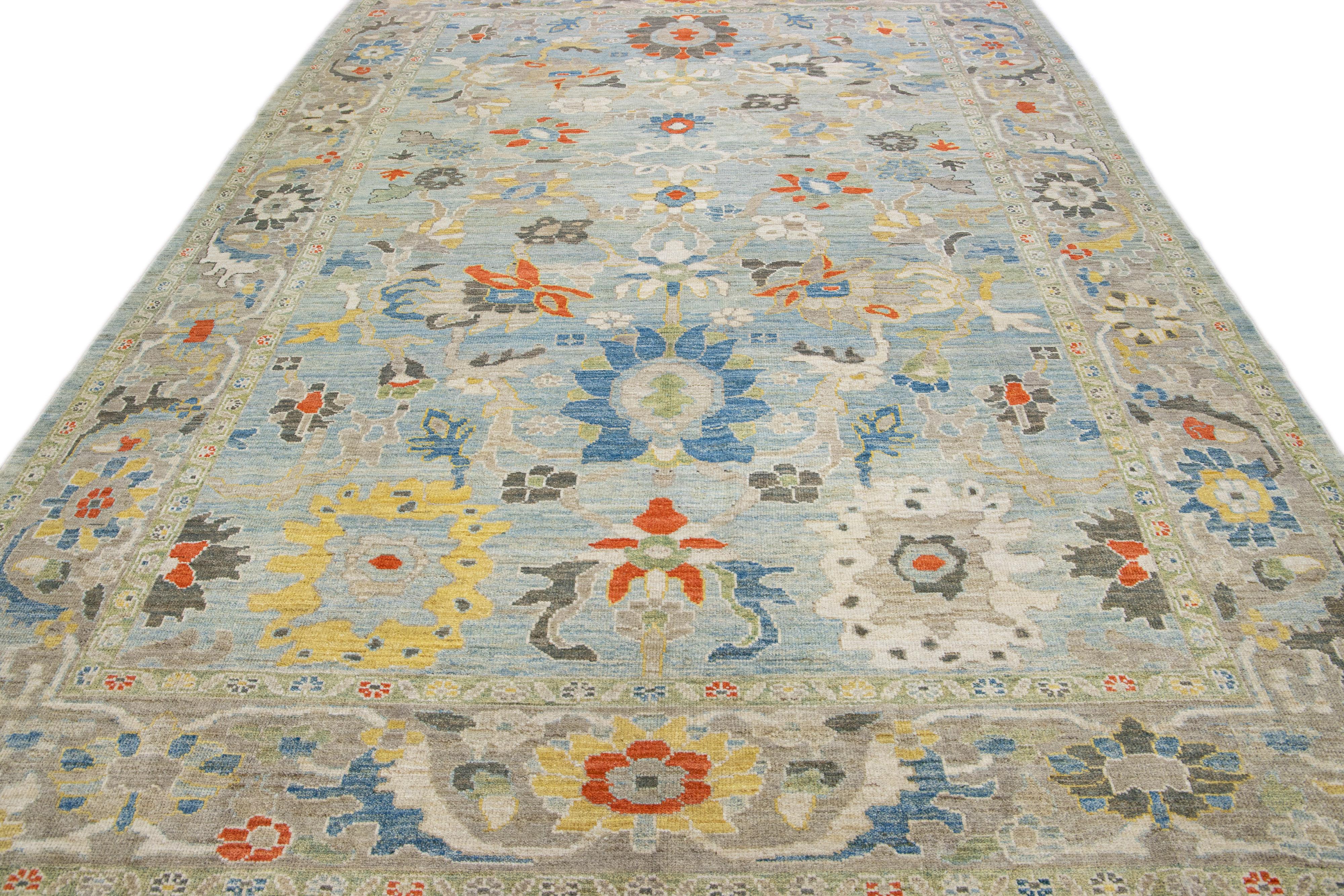 Moderner handgefertigter blauer Sultanabad-Wollteppich mit Blumenmotiv (Persisch) im Angebot
