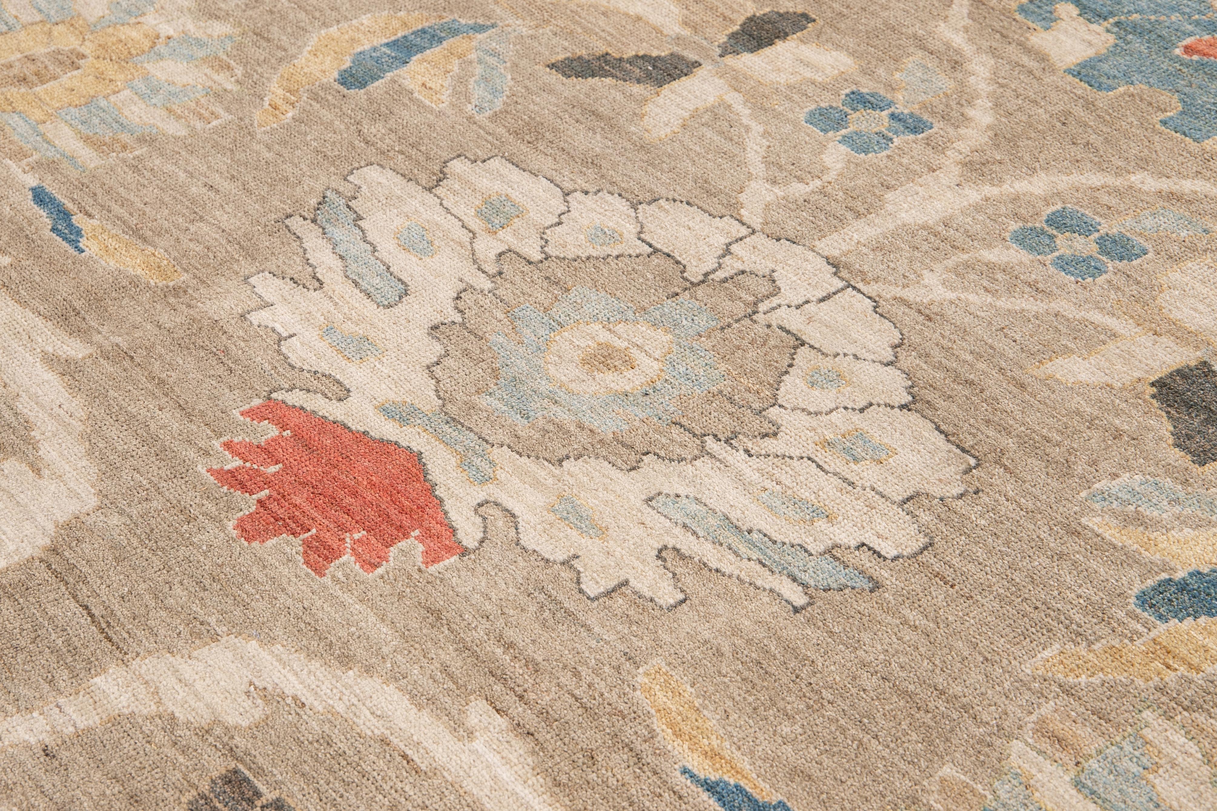 Tapis moderne en laine Sultanabad à fleurs multicolores faits à la main en vente 2