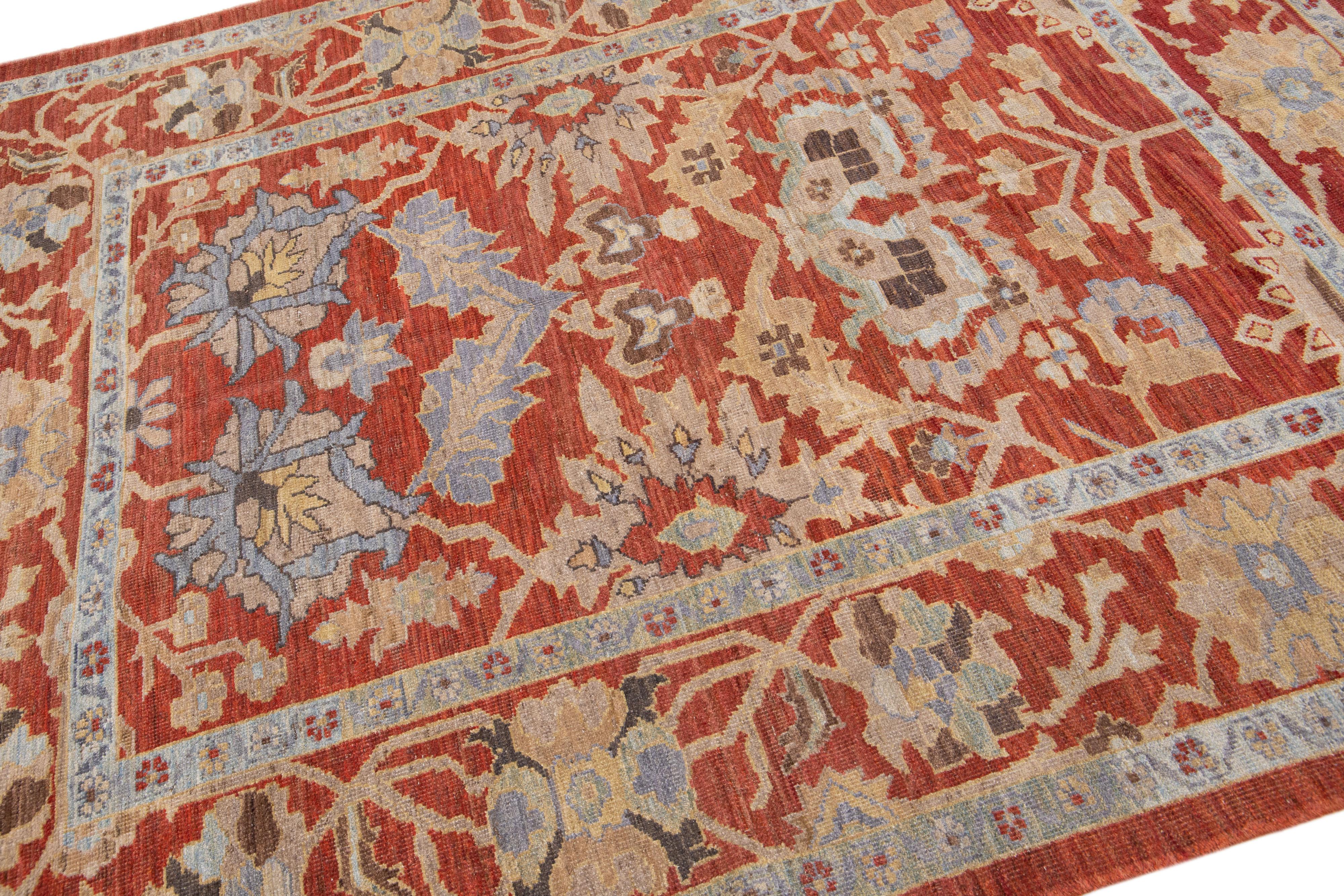 Modern Sultanabad Handmade Floral Pattern Rust Wool Rug In New Condition For Sale In Norwalk, CT