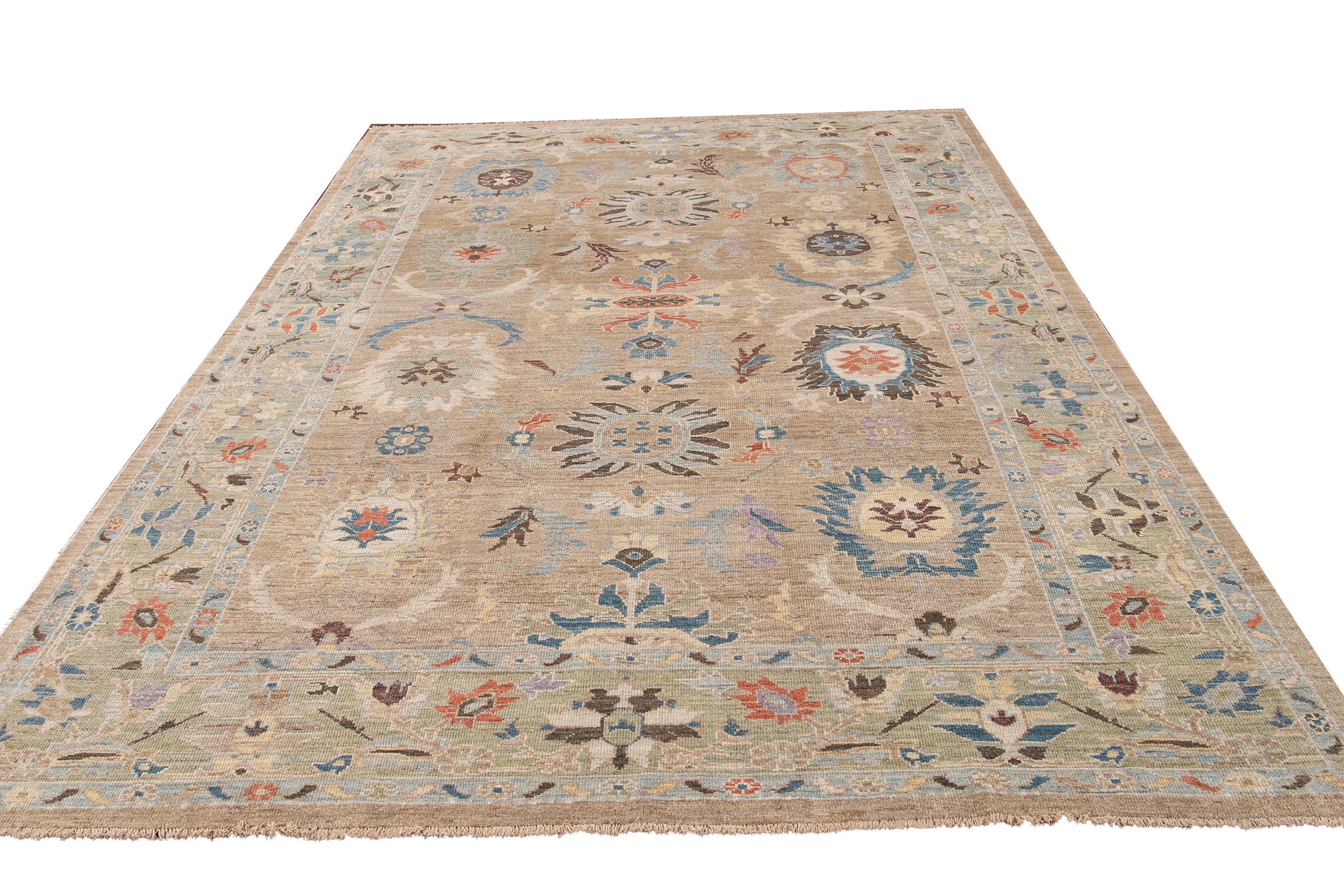 Persian Modern Sultanabad Handmade Multicolor Floral Wool Rug For Sale