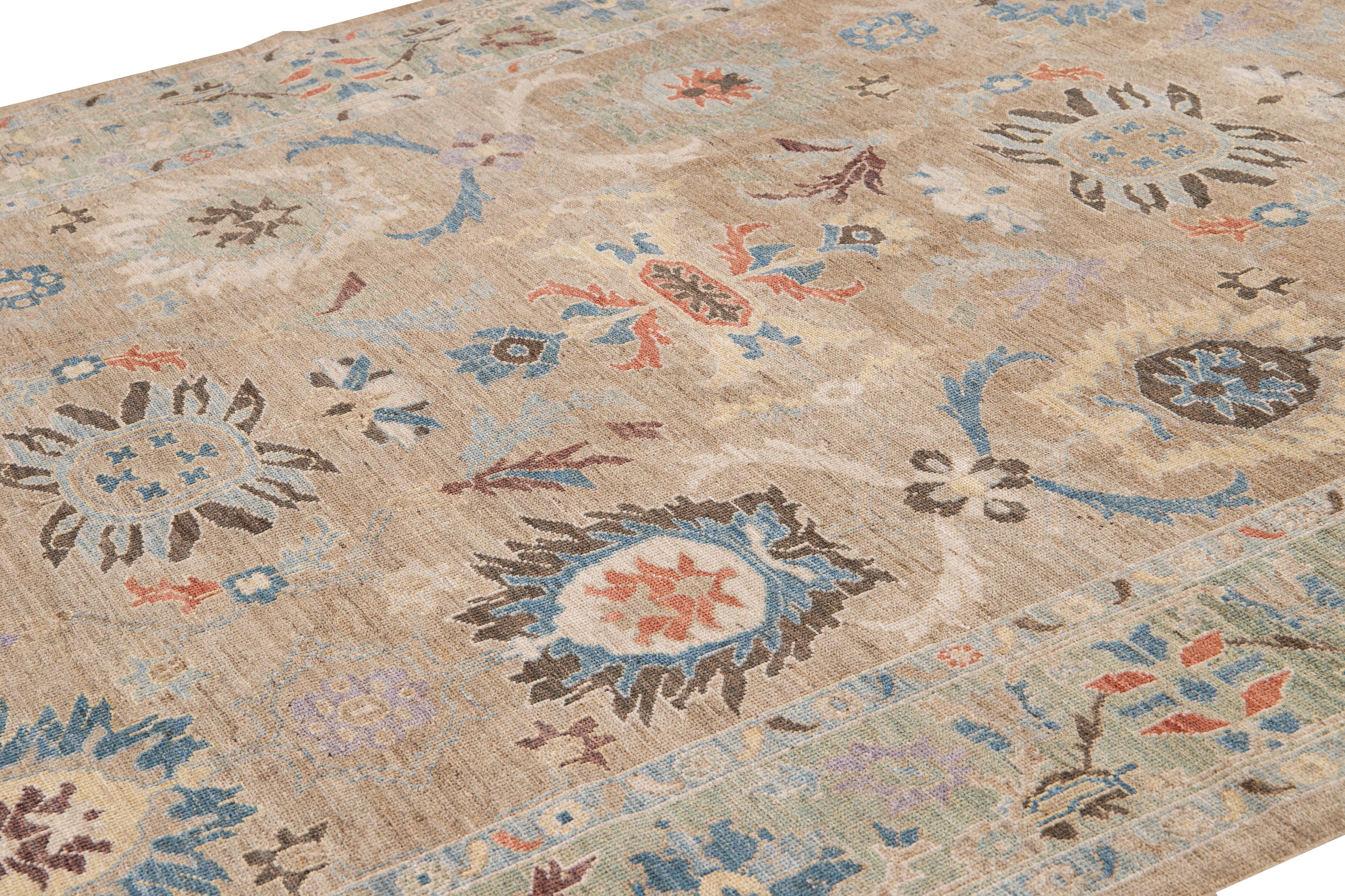 Hand-Knotted Modern Sultanabad Handmade Multicolor Floral Wool Rug For Sale