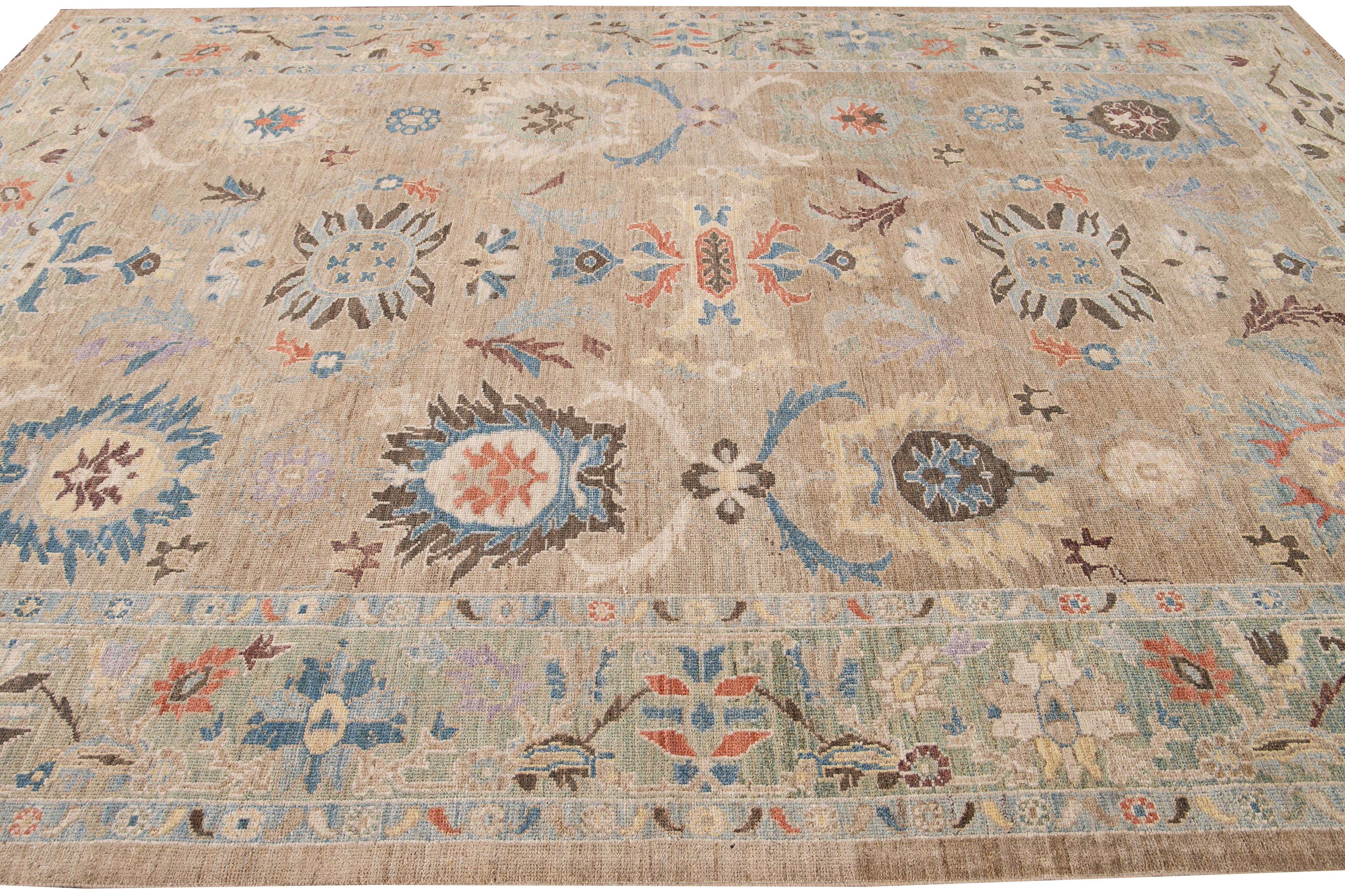 Contemporary Modern Sultanabad Handmade Multicolor Floral Wool Rug For Sale