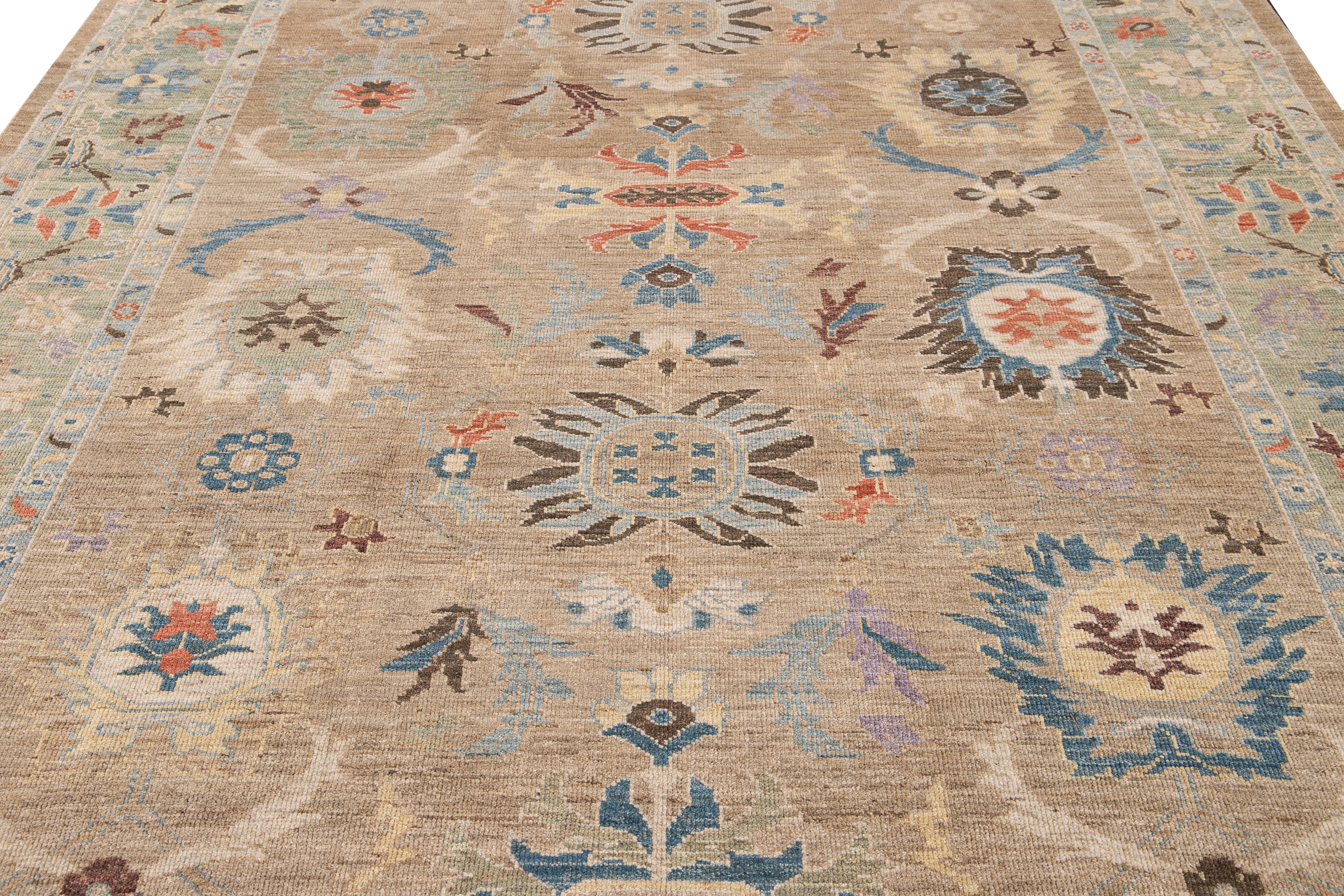 Modern Sultanabad Handmade Multicolor Floral Wool Rug For Sale 2