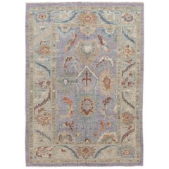 Modern Sultanabad Handmade Purple Floral Wool Rug