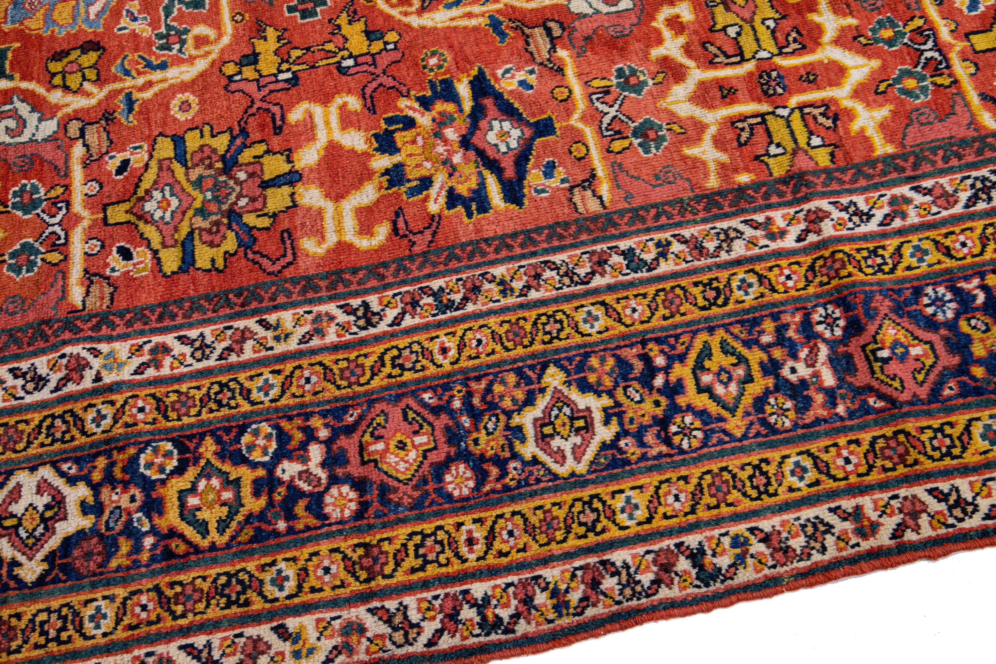 Contemporary Modern Sultanabad Handmade Rust-Orange Persian Wool Rug For Sale