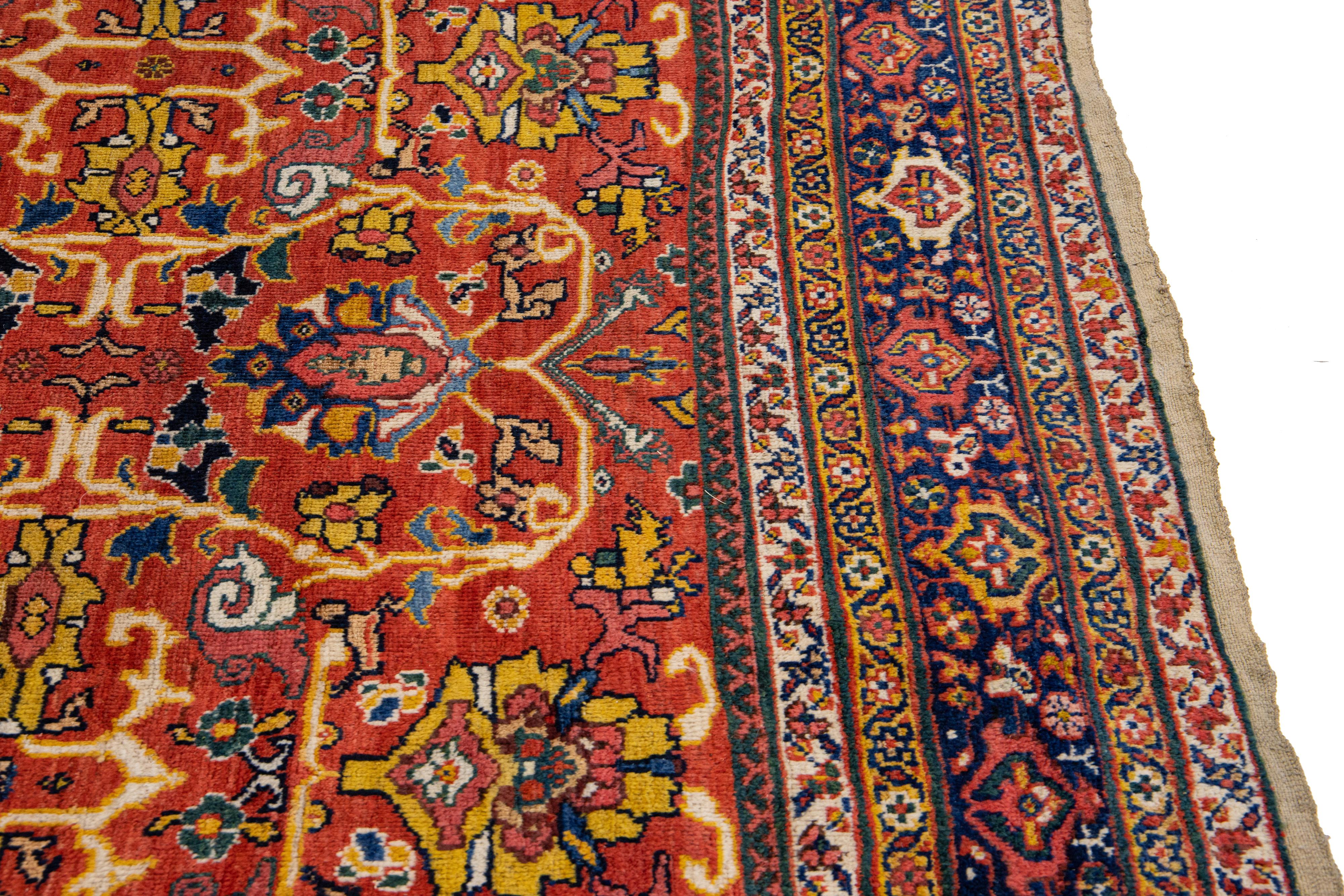 Modern Sultanabad Handmade Rust-Orange Persian Wool Rug For Sale 1