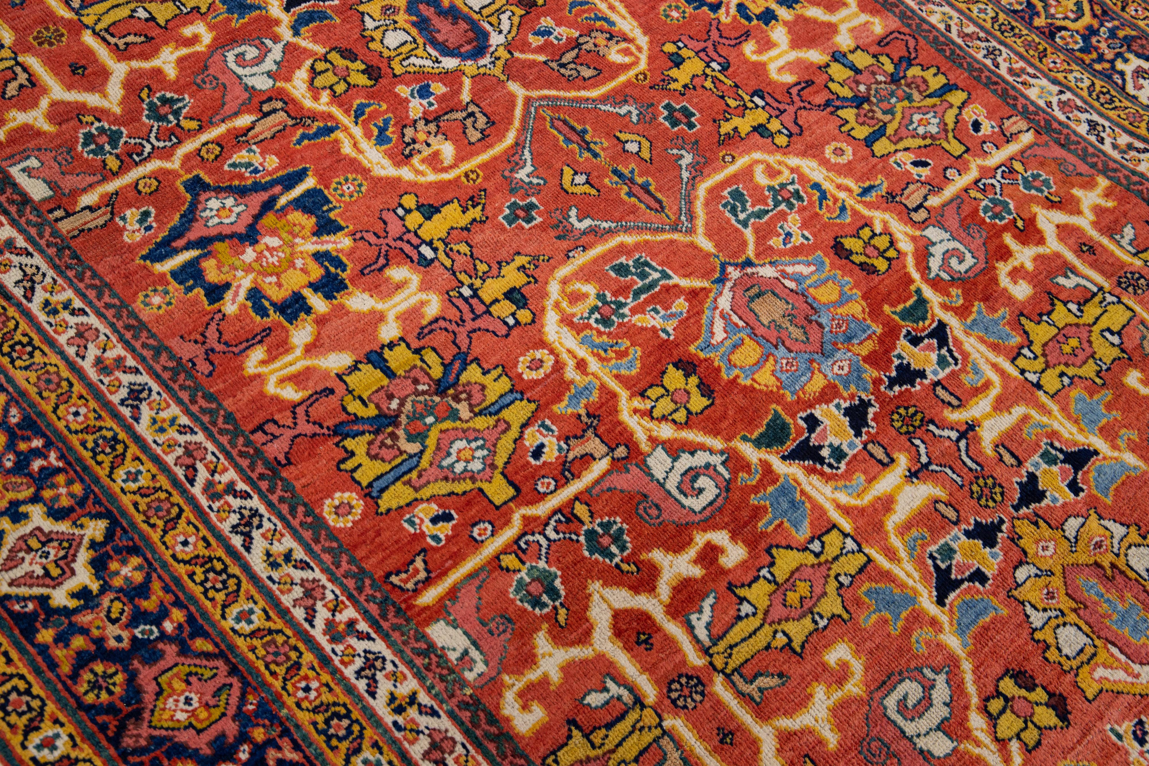 Modern Sultanabad Handmade Rust-Orange Persian Wool Rug For Sale 2