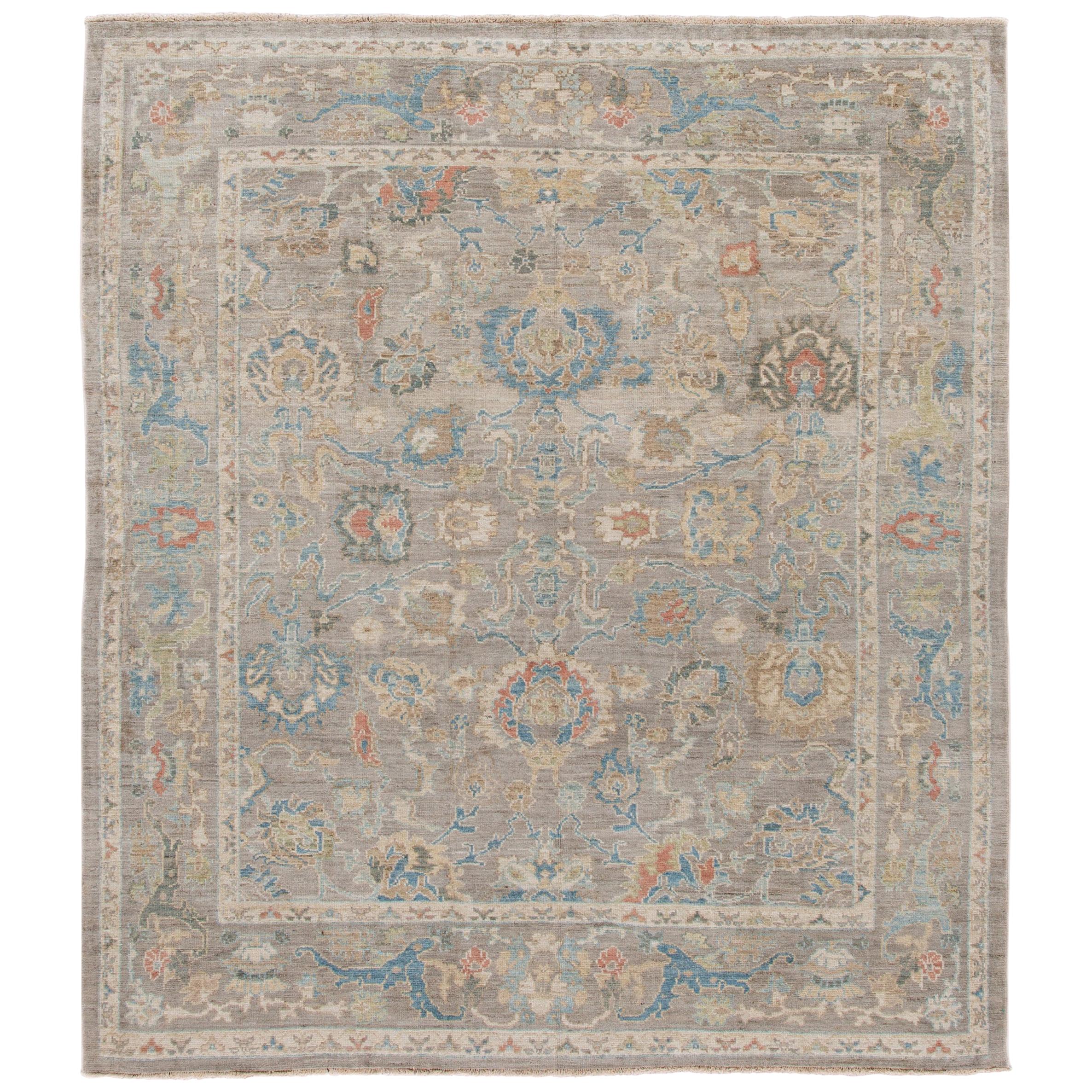 Modern Sultanabad Handmade Square Wool Rug For Sale