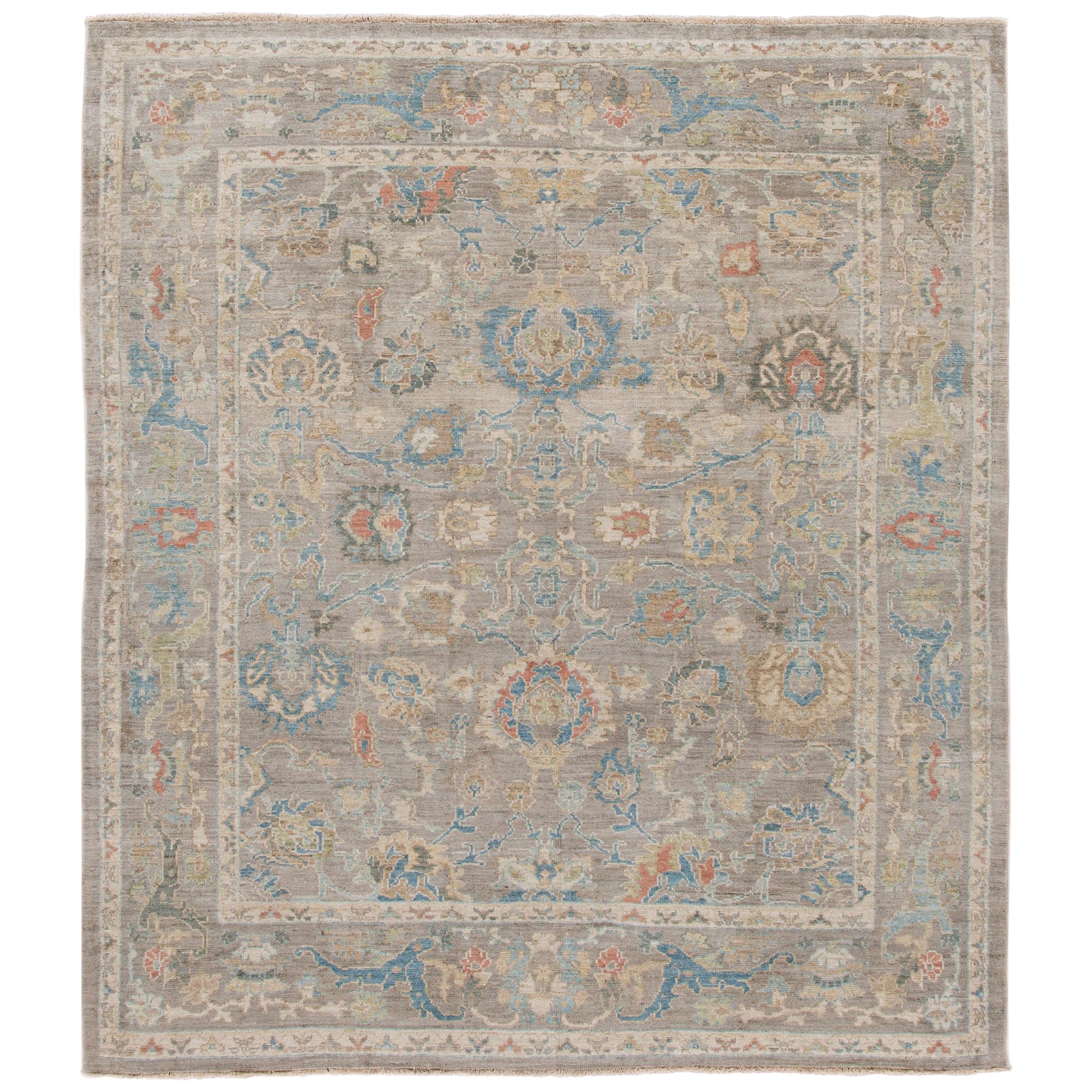 Moderner moderner handgefertigter quadratischer Wollteppich von Sultanabad