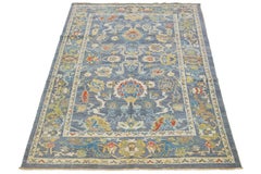 Modern Sultanabad Handmade Wool Rug Allover Floral In Blue