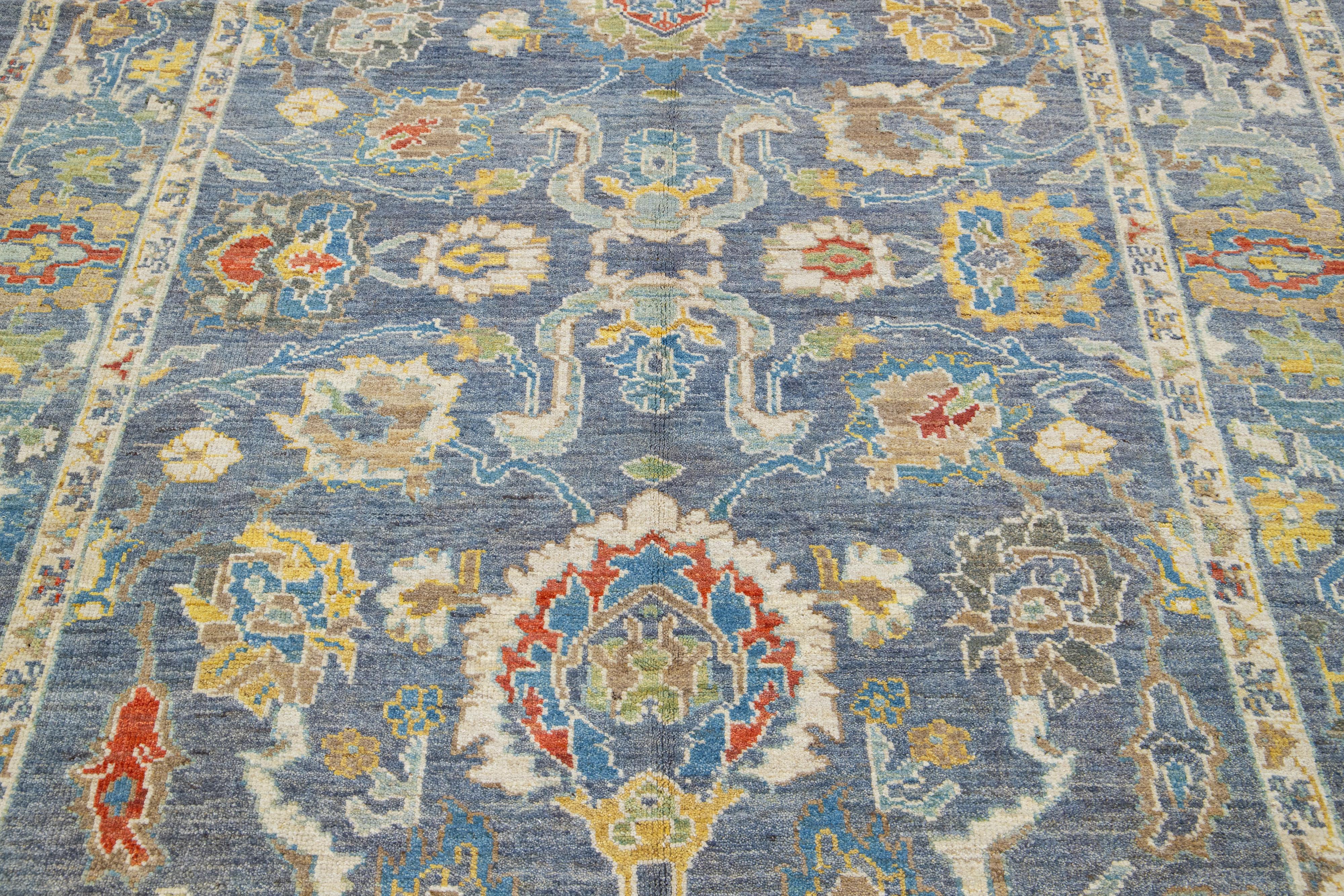 Modern Sultanabad Handmade Wool Rug Allover Floral In Blue In New Condition For Sale In Norwalk, CT