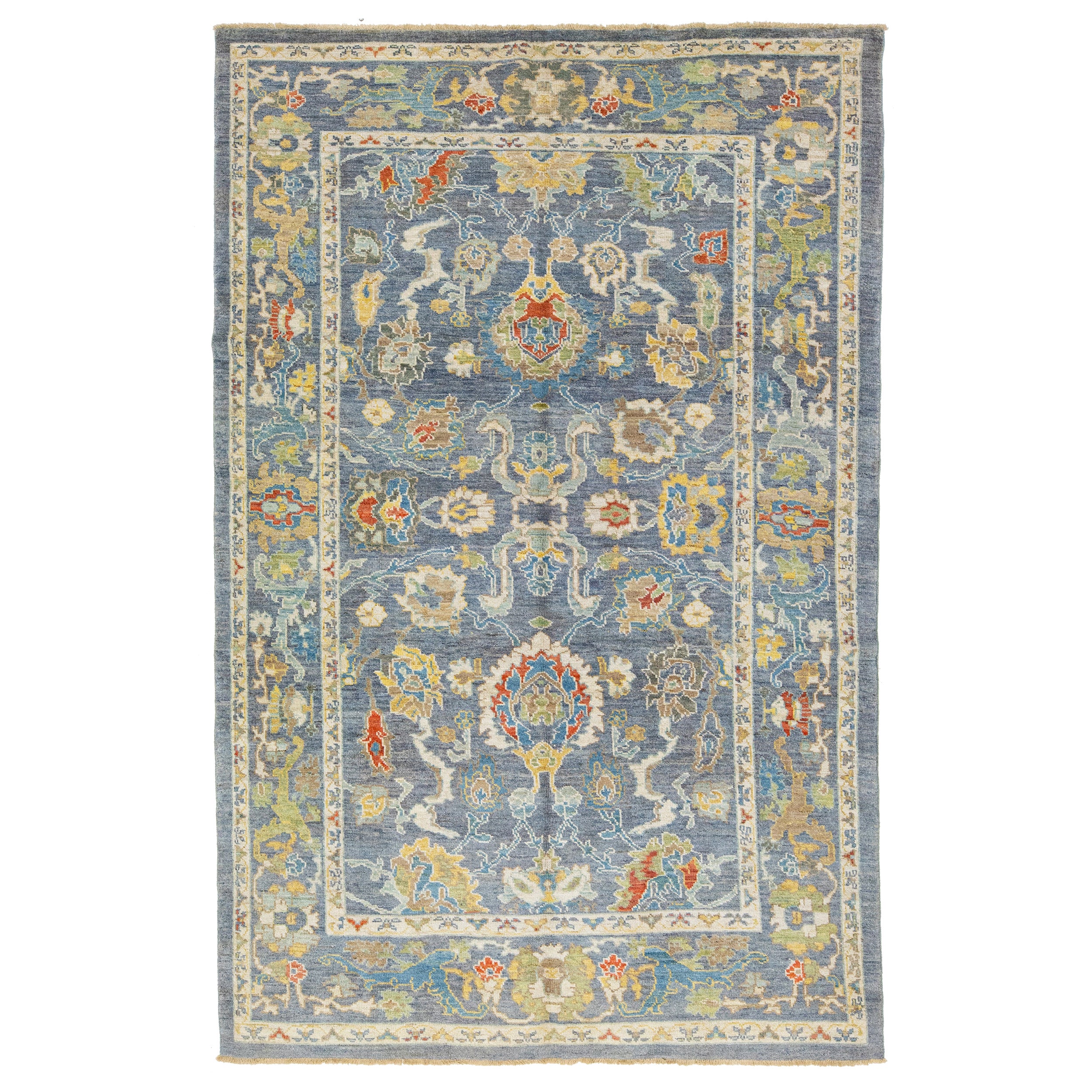 Tappeto moderno Sultanabad Rugs fatto a mano in lana con motivi floreali in blu