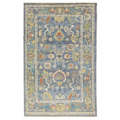 Tapis moderne en laine de Sultanabad fait à la main, motif floral en bleu