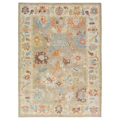 Tappeto moderno Sultanabad Rugs marrone chiaro in lana con motivo floreale fatto a mano