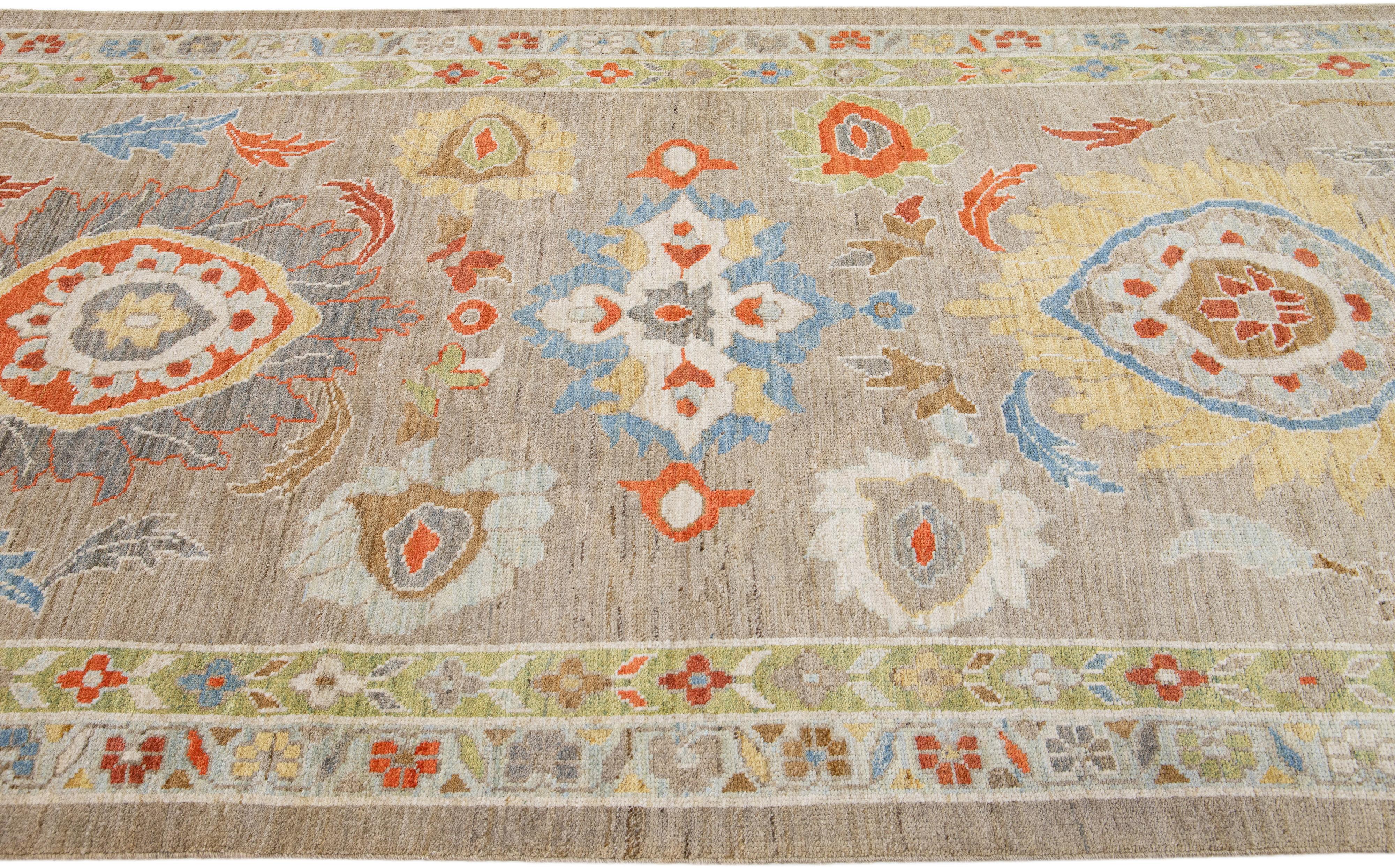 Modern Sultanabad Long Wool Runner with Allover Pattern in Light Brown In New Condition For Sale In Norwalk, CT