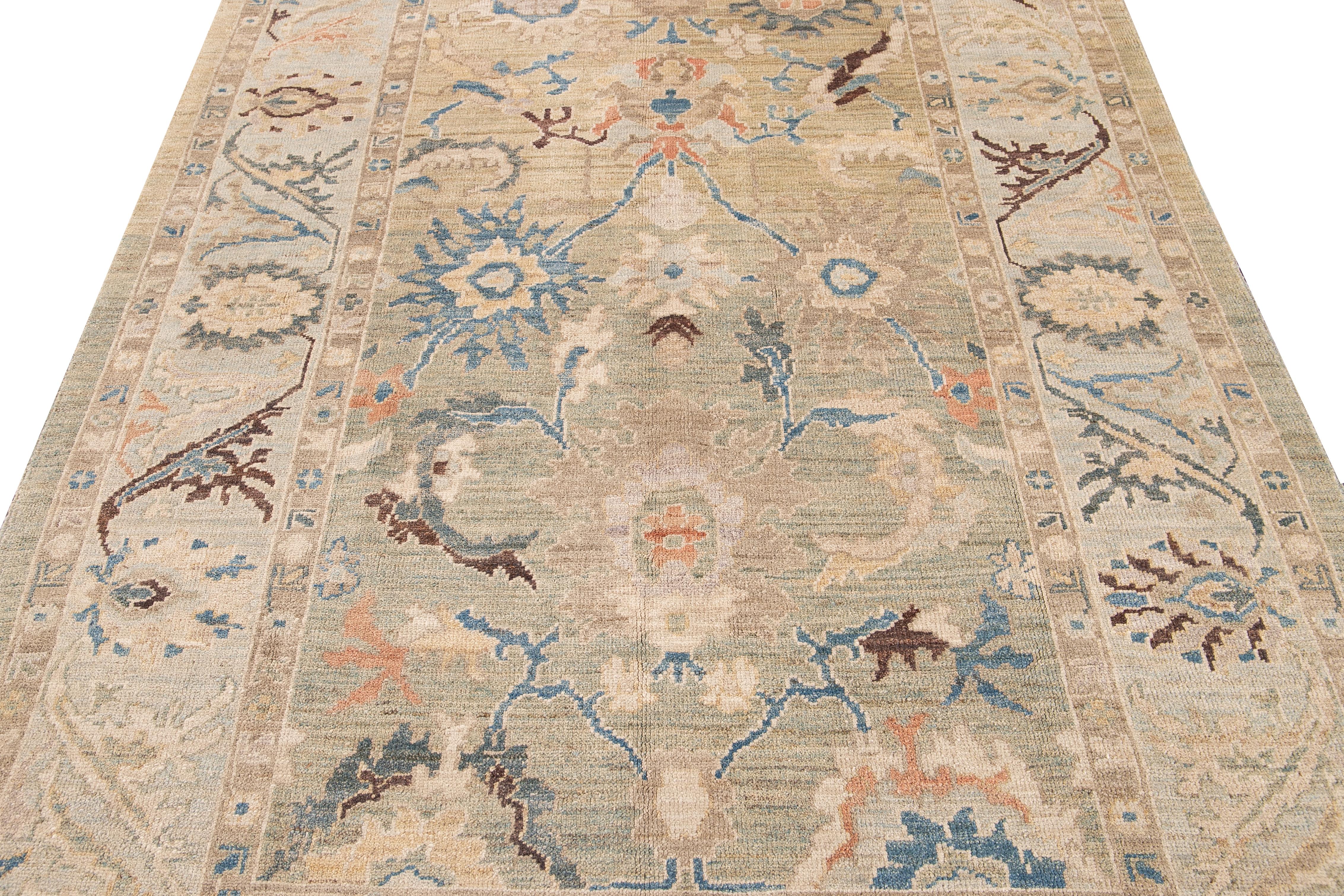 Persian Modern Sultanabad Multicolor Handmade Floral Wool Rug For Sale