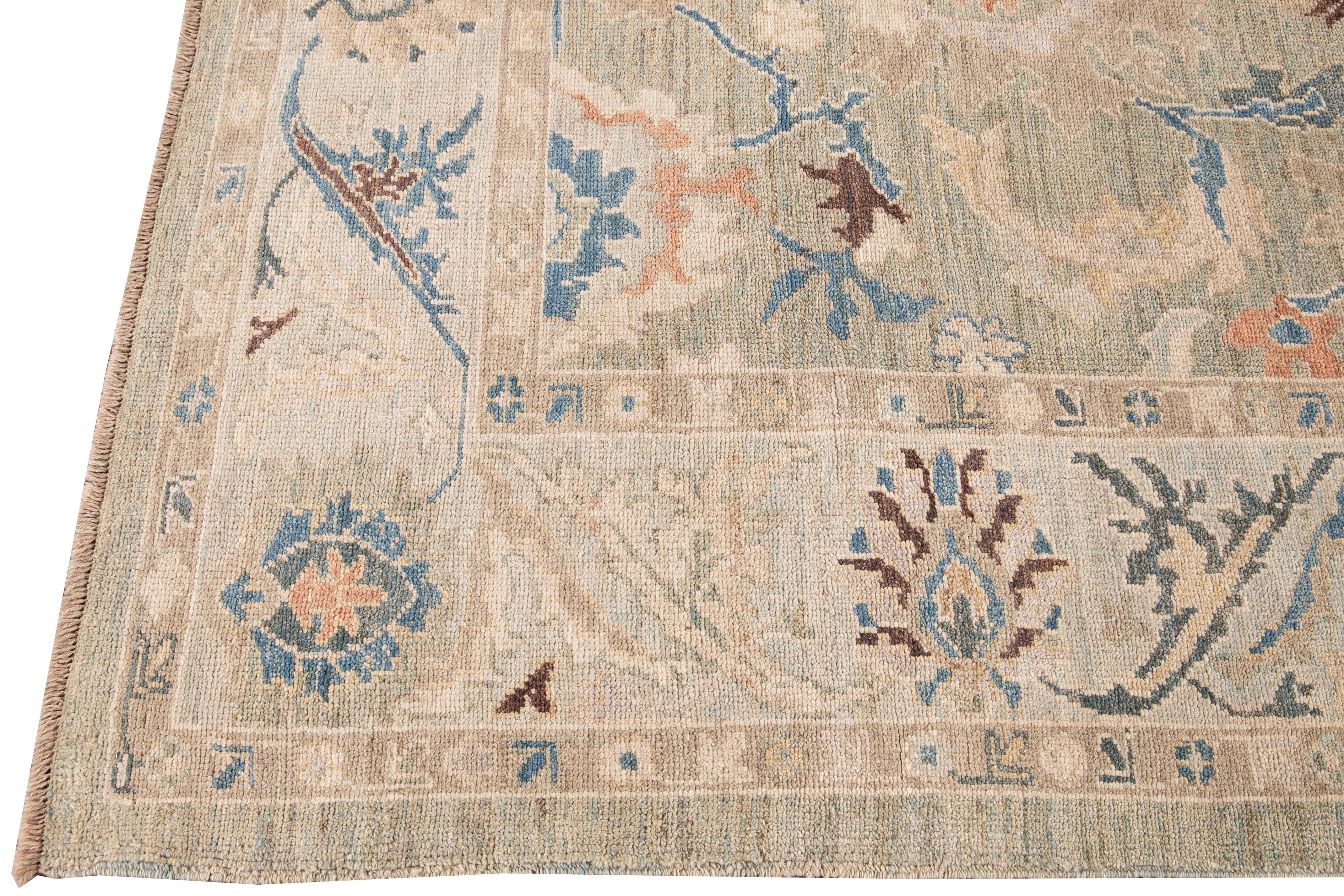 Hand-Knotted Modern Sultanabad Multicolor Handmade Floral Wool Rug For Sale