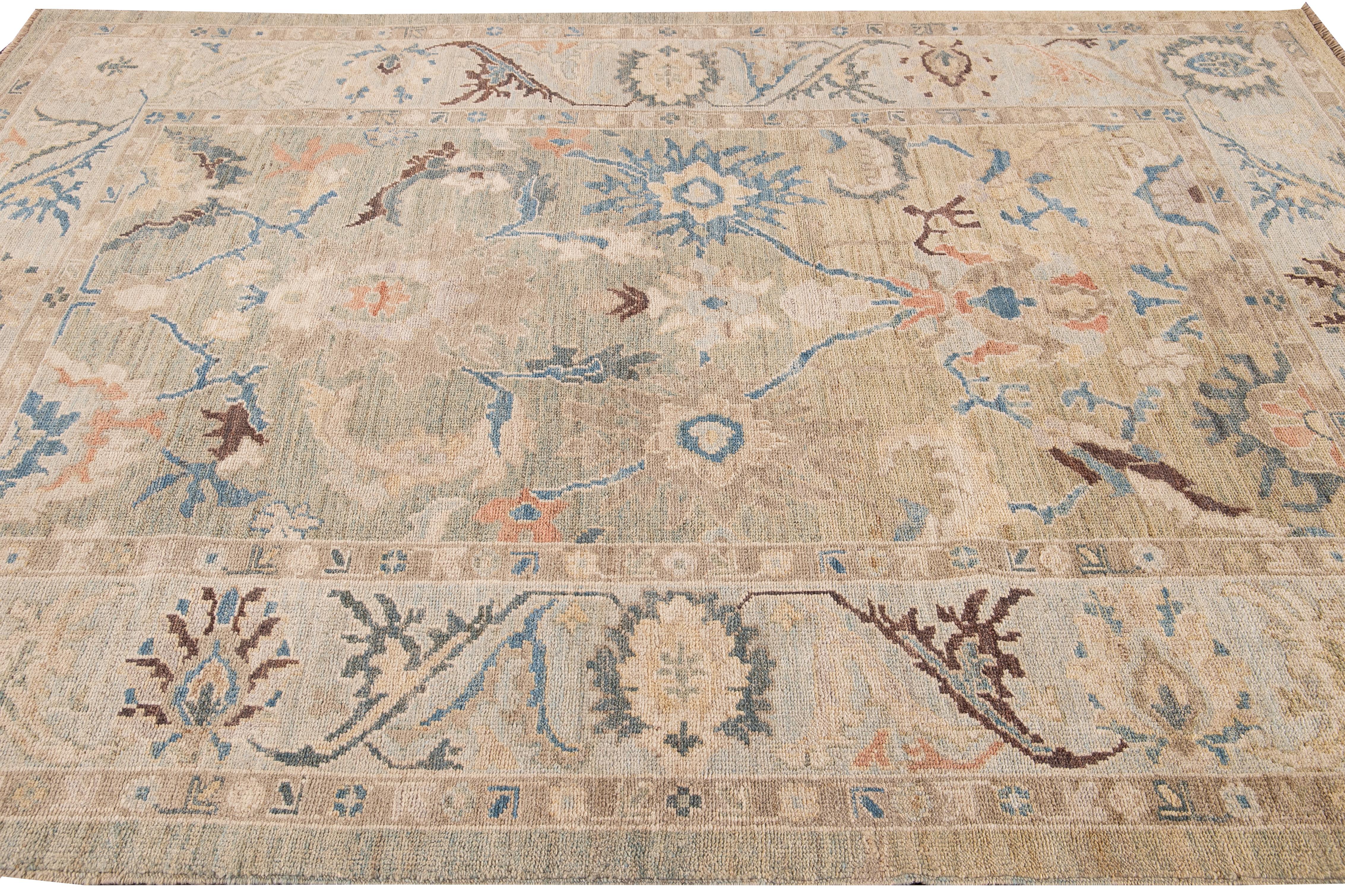 Contemporary Modern Sultanabad Multicolor Handmade Floral Wool Rug For Sale