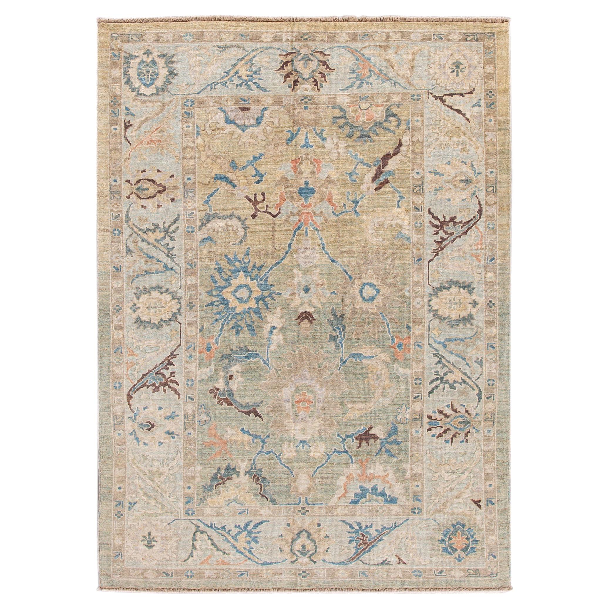 Tapis moderne en laine florale multicolore fait à la main de Sultanabad en vente