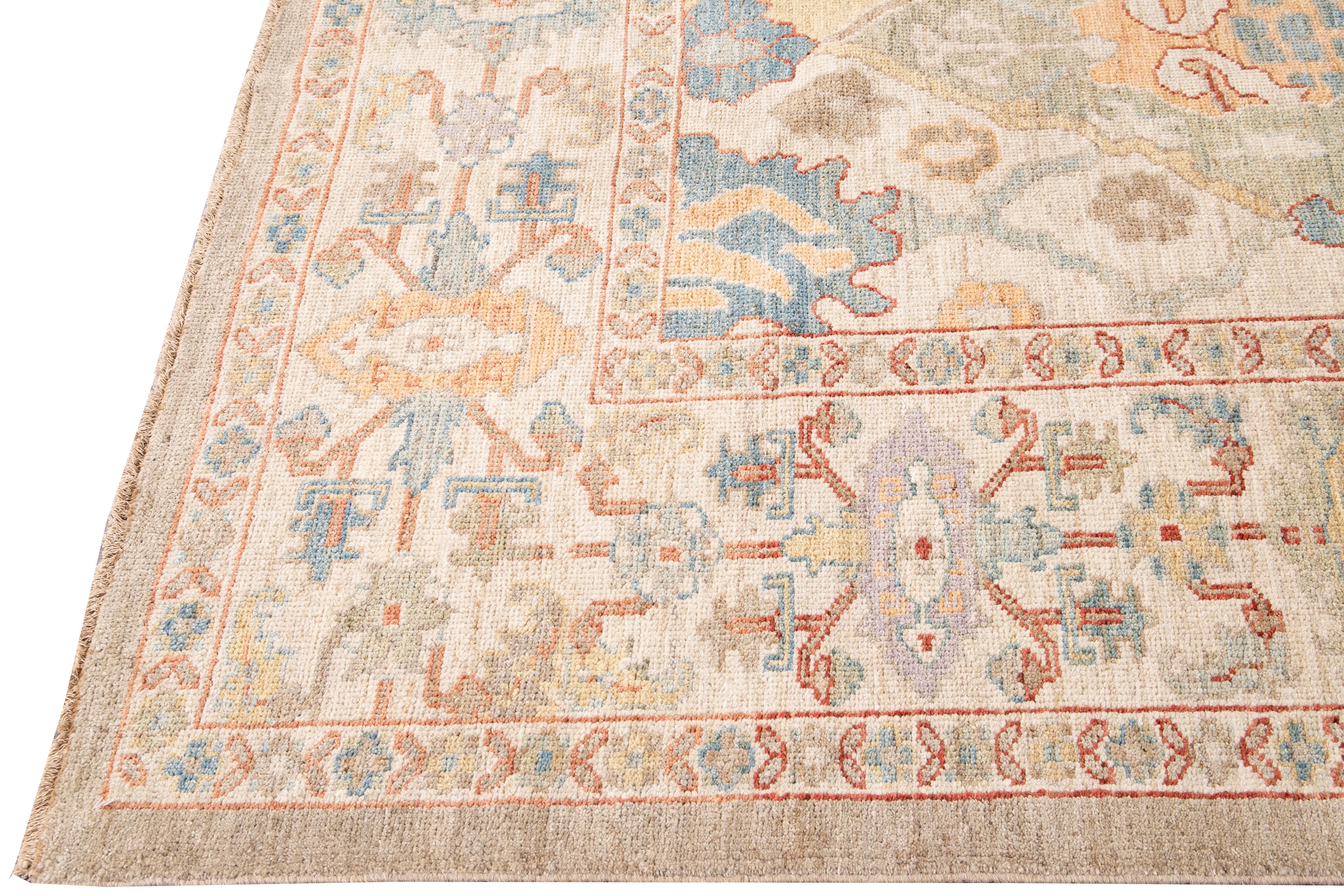 Hand-Knotted Modern Sultanabad Multicolor Handmade Medallion Floral Wool Rug For Sale