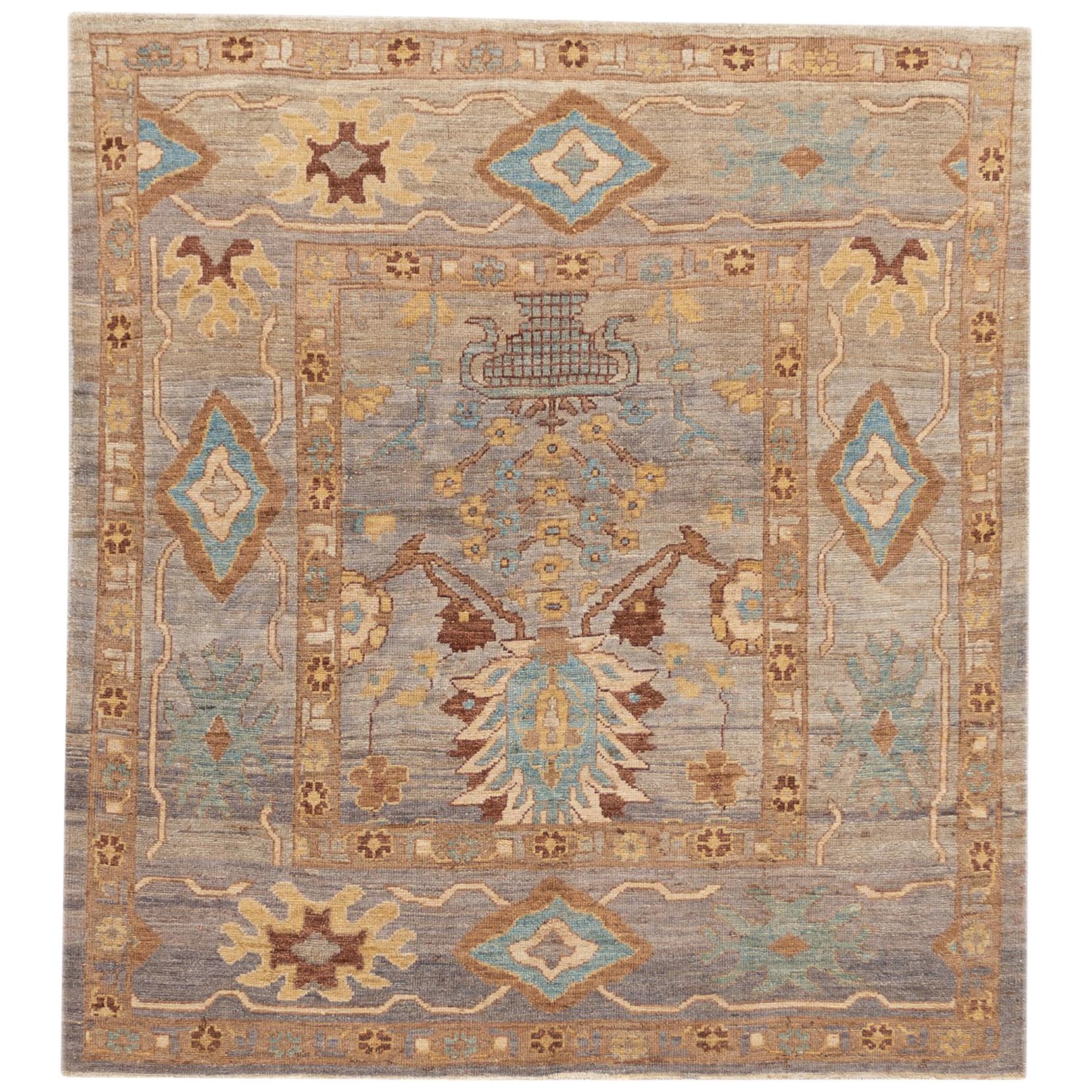 21st century Gray Sultanabad Wool Rug Handmade With Allover Motif