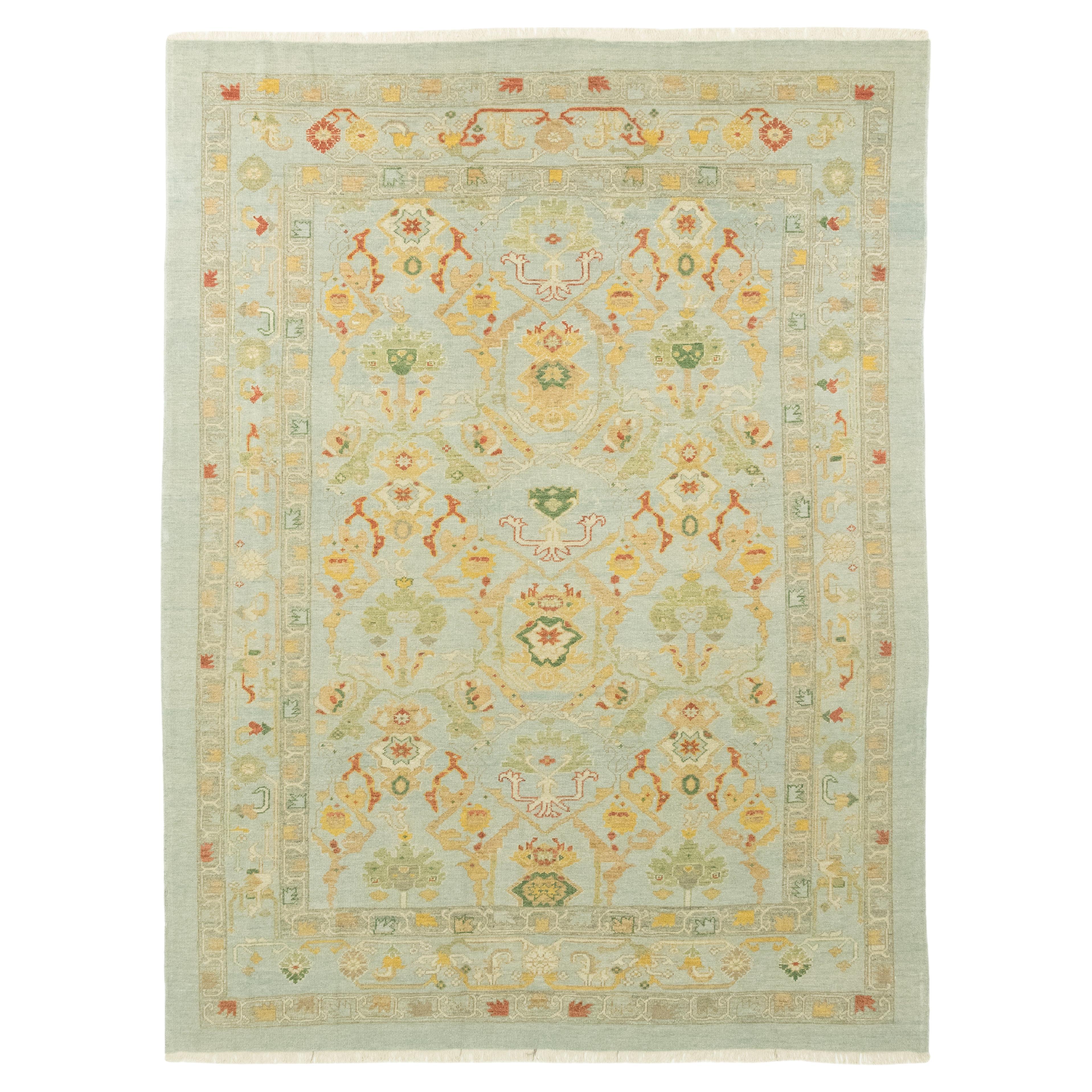 Modern Sultanabad (weiches Pastell, hellgrün-blau, weiches Rot, 11'7" × 8'11") im Angebot