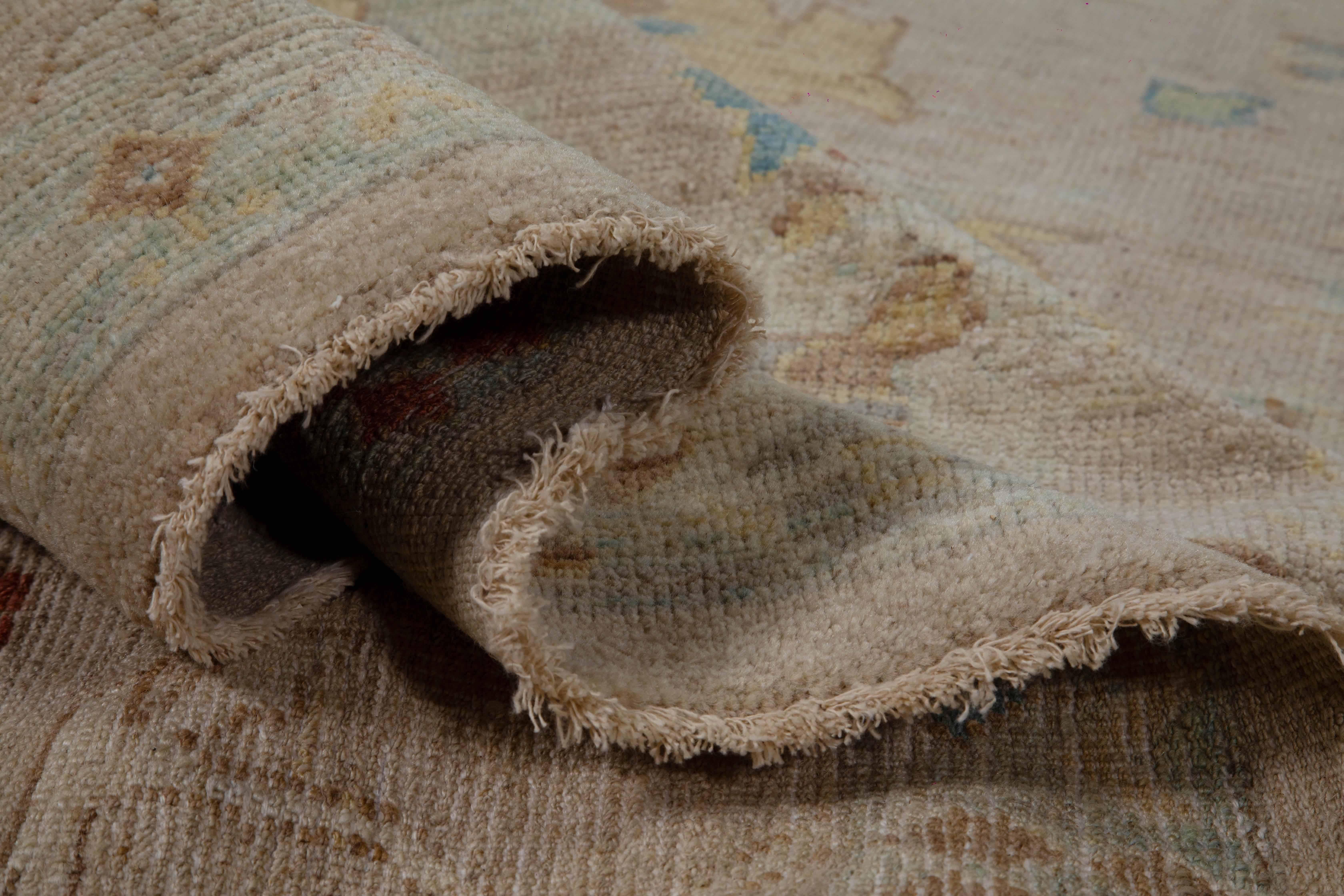 Sultanabad Style Turkish Rug with Beige Field and Multicolored Flower Patterns For Sale 2