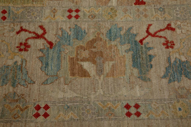 Sultanabad Style Turkish Rug with Beige Field and Multicolored Flower Patterns For Sale at 1stDibs