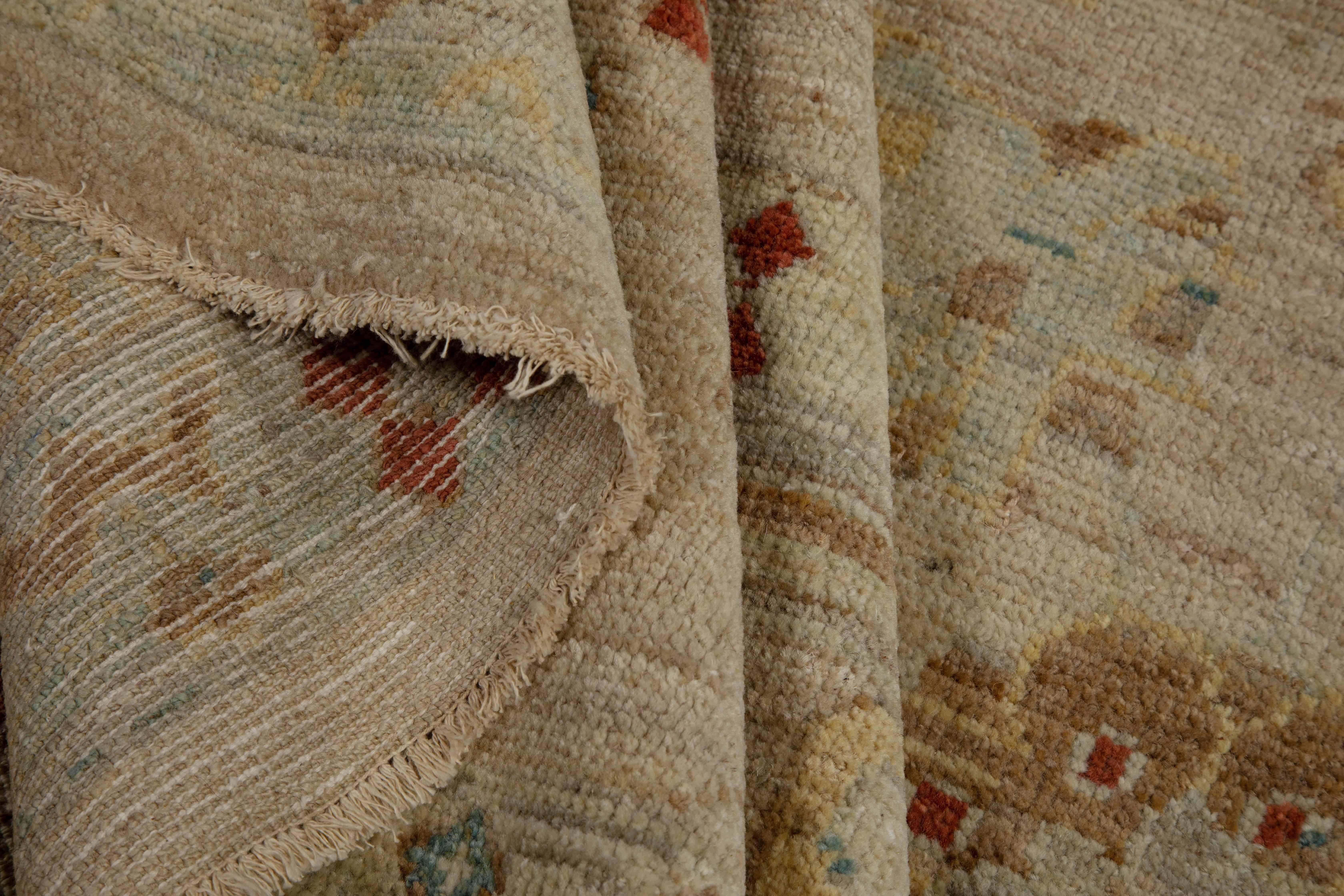 Persian Sultanabad Style Turkish Rug with Beige Field and Multicolored Flower Patterns For Sale