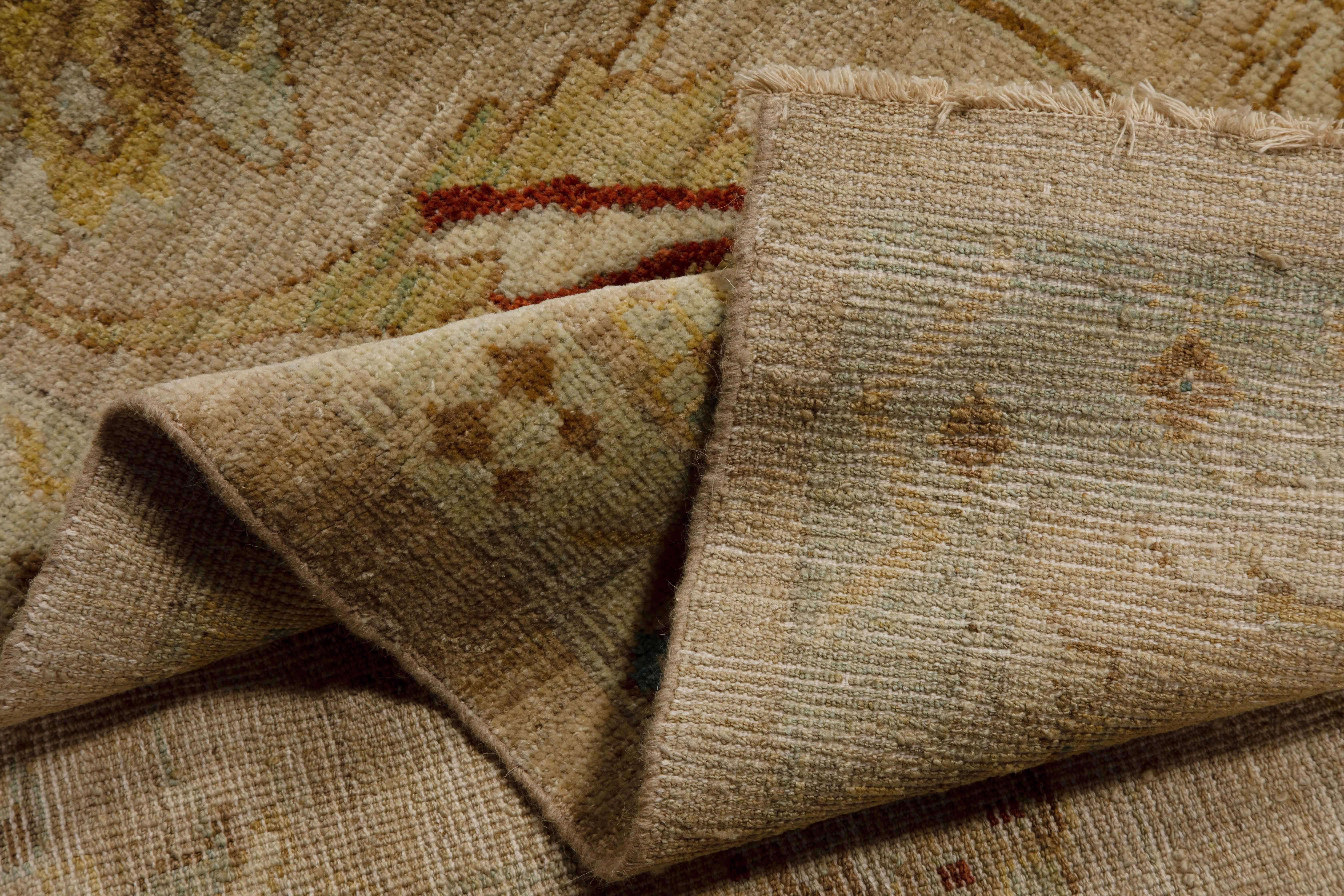 Hand-Woven Sultanabad Style Turkish Rug with Beige Field and Multicolored Flower Patterns For Sale