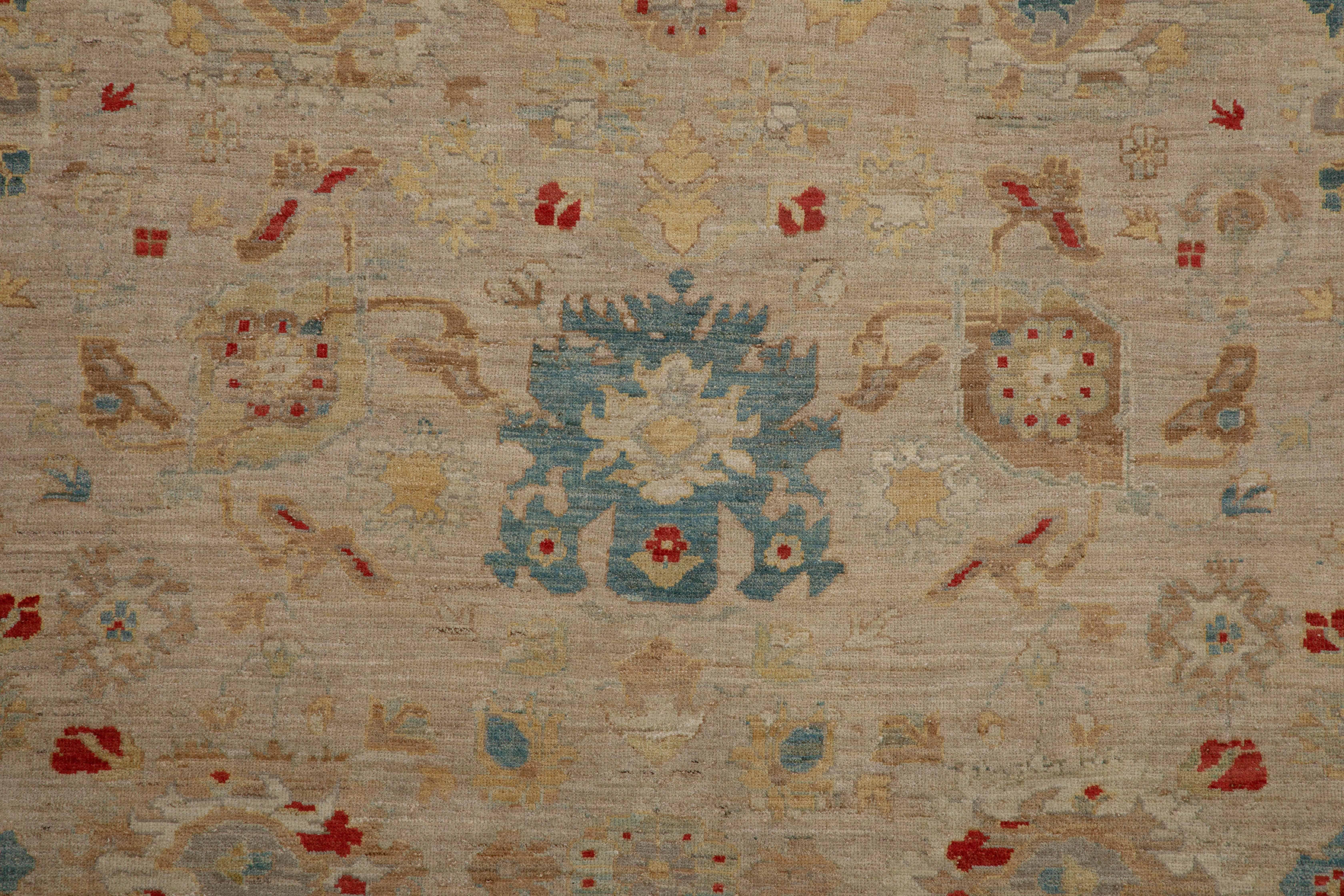 Sultanabad Style Turkish Rug with Beige Field and Multicolored Flower Patterns For Sale 1