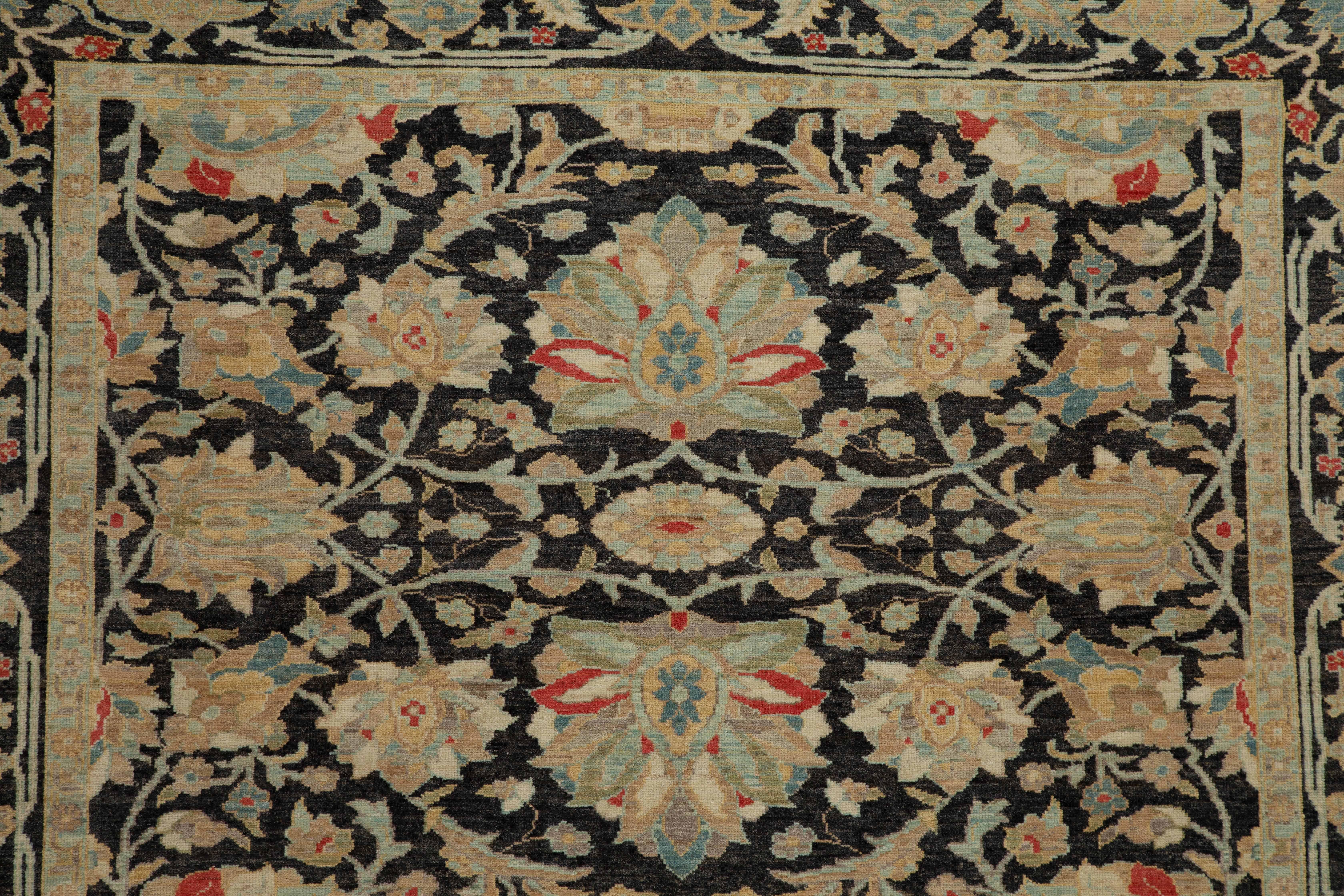 Modern Sultanabad Turkish Rug with Black Field and Floral Details in Red and Blu In New Condition For Sale In Dallas, TX