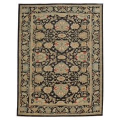 Modern Sultanabad Turkish Rug with Black Field and Floral Details in Red and Blu