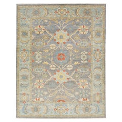 Modern Sultanabad Wool Area Rug – Floral Medallion Design – Muted Grey